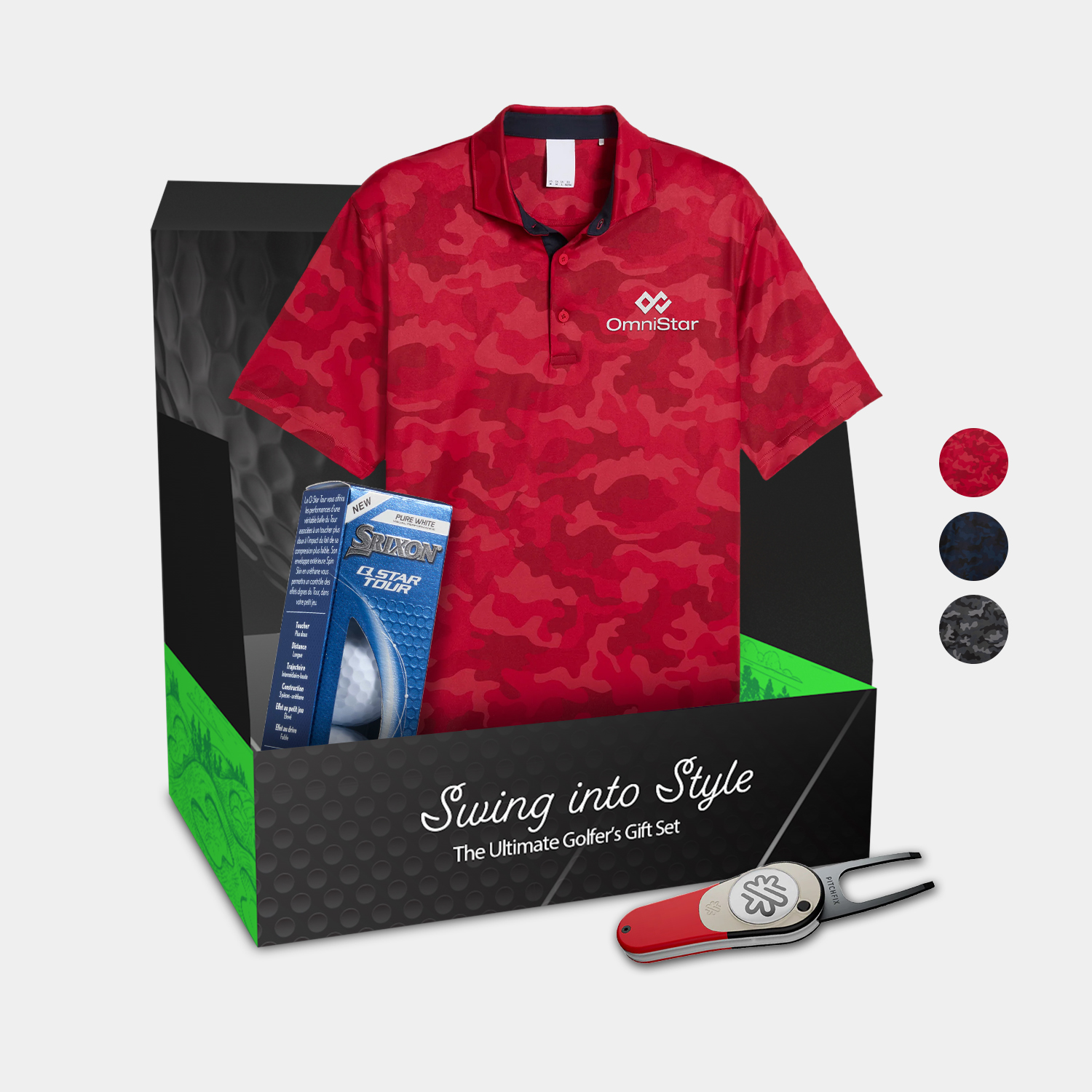 PUMA® Camo Men's Polo Shirt, Srixon® Golf Balls & Pitchfix® Icon Divot Tool Gift Set 2