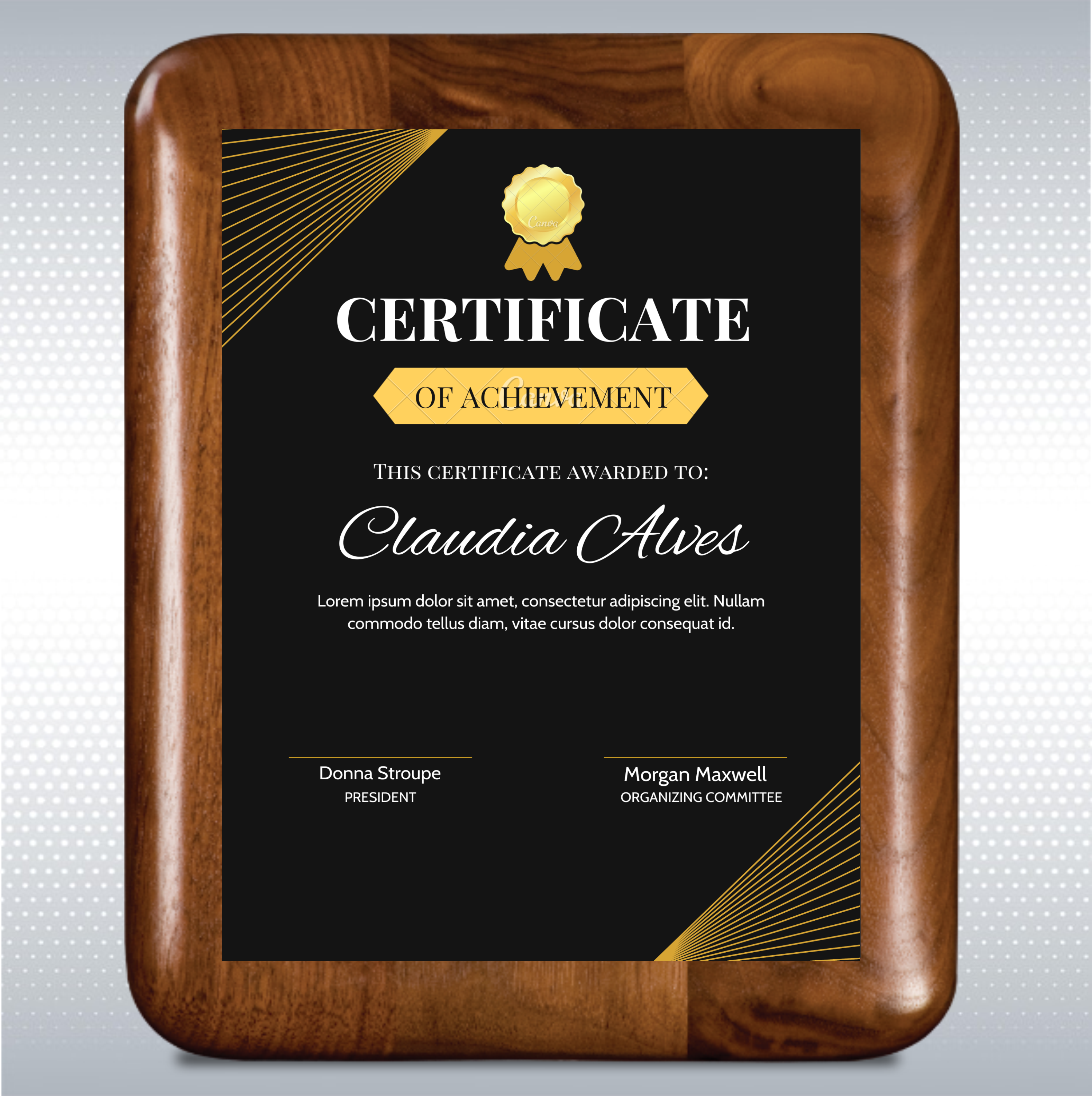 Walnut Elliptical Edge Rounded Plaque/w Sublimated Plate 1