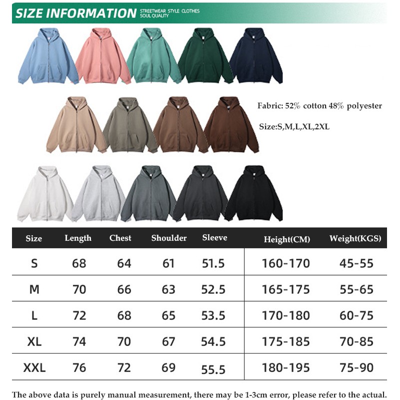 Unisex Hoodie Heavyweight Fleece Cotton Oversized Sweatshirt With Zipper 1