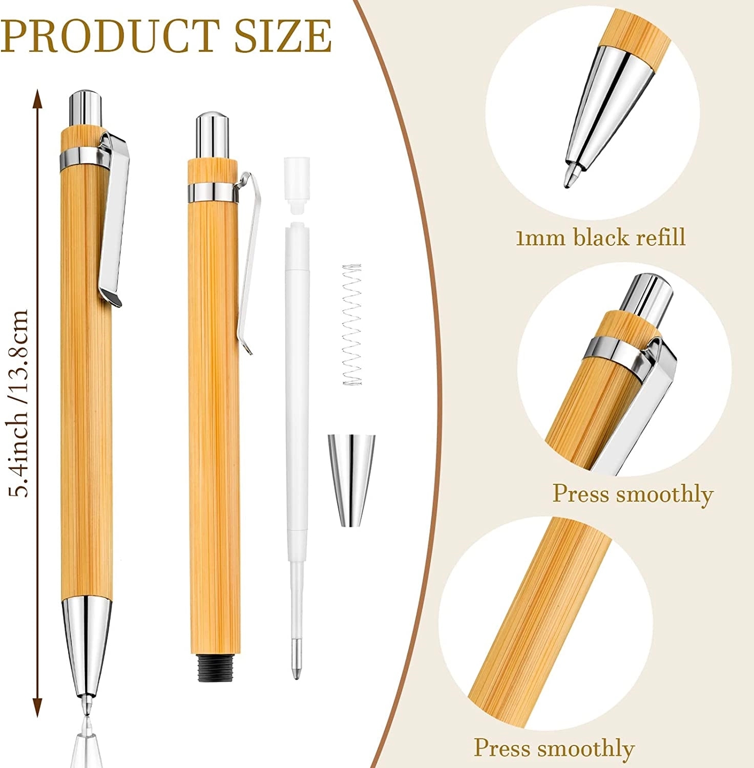 Bamboo retractable ballpoint pen black ink 1