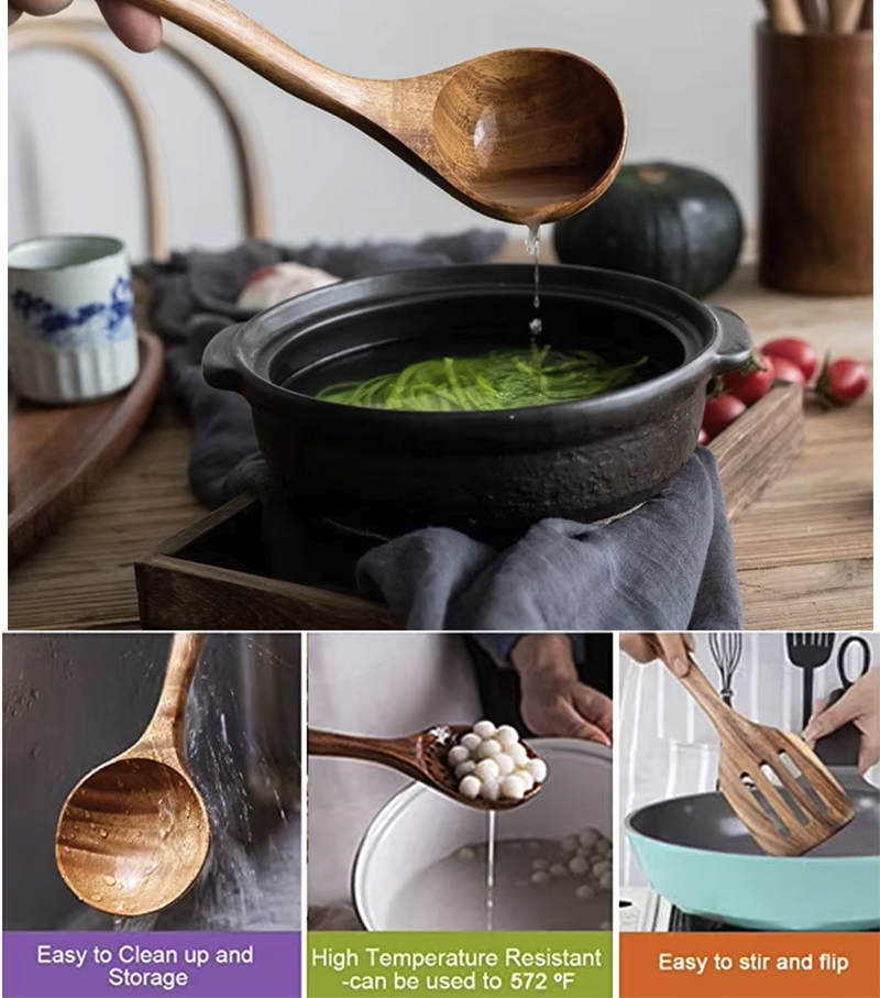 Premium Wooden Kitchen Cooking Spoon Spatula Set 4