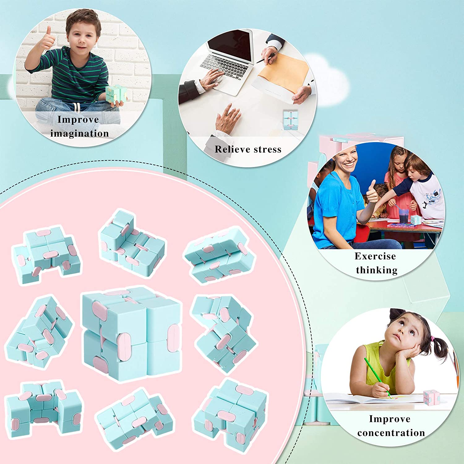 Bekreator Cute Mini Infinity Cube Fidget Toy for Kids Adults 8