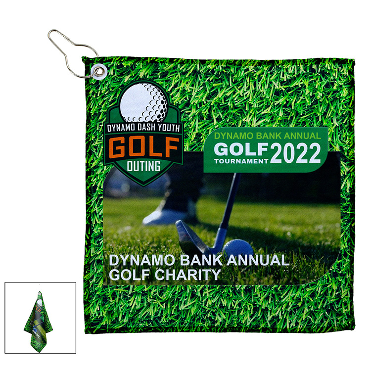 "THE WEDGE" Full Color Sublimation Recycled RPET 300 GSM Heavy Duty Golf Towel – 12" W x 12" H 4