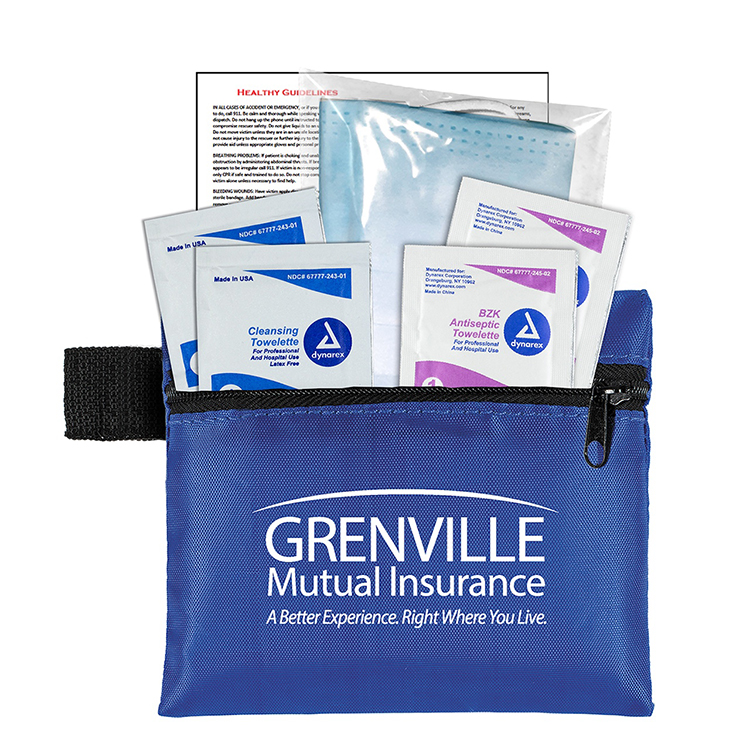 "Europa" 5 Piece Kit with 3-Ply Mask & Antiseptic Wipes in Zipper Pouch 23