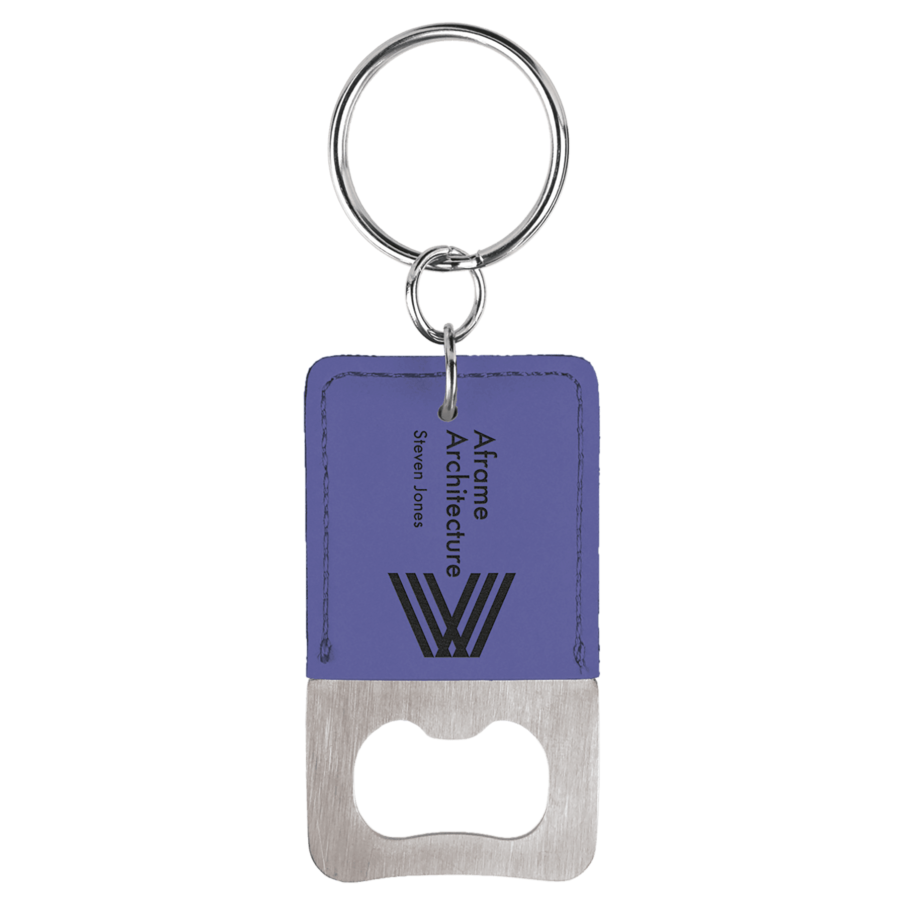 Rectangle Purple Leatherette Bottle Opener Keychain 1