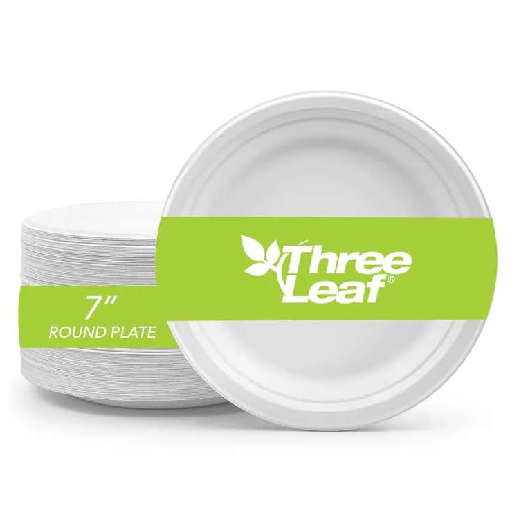 Three Leaf 7" Bagasse Round Plates 50 Pack 2