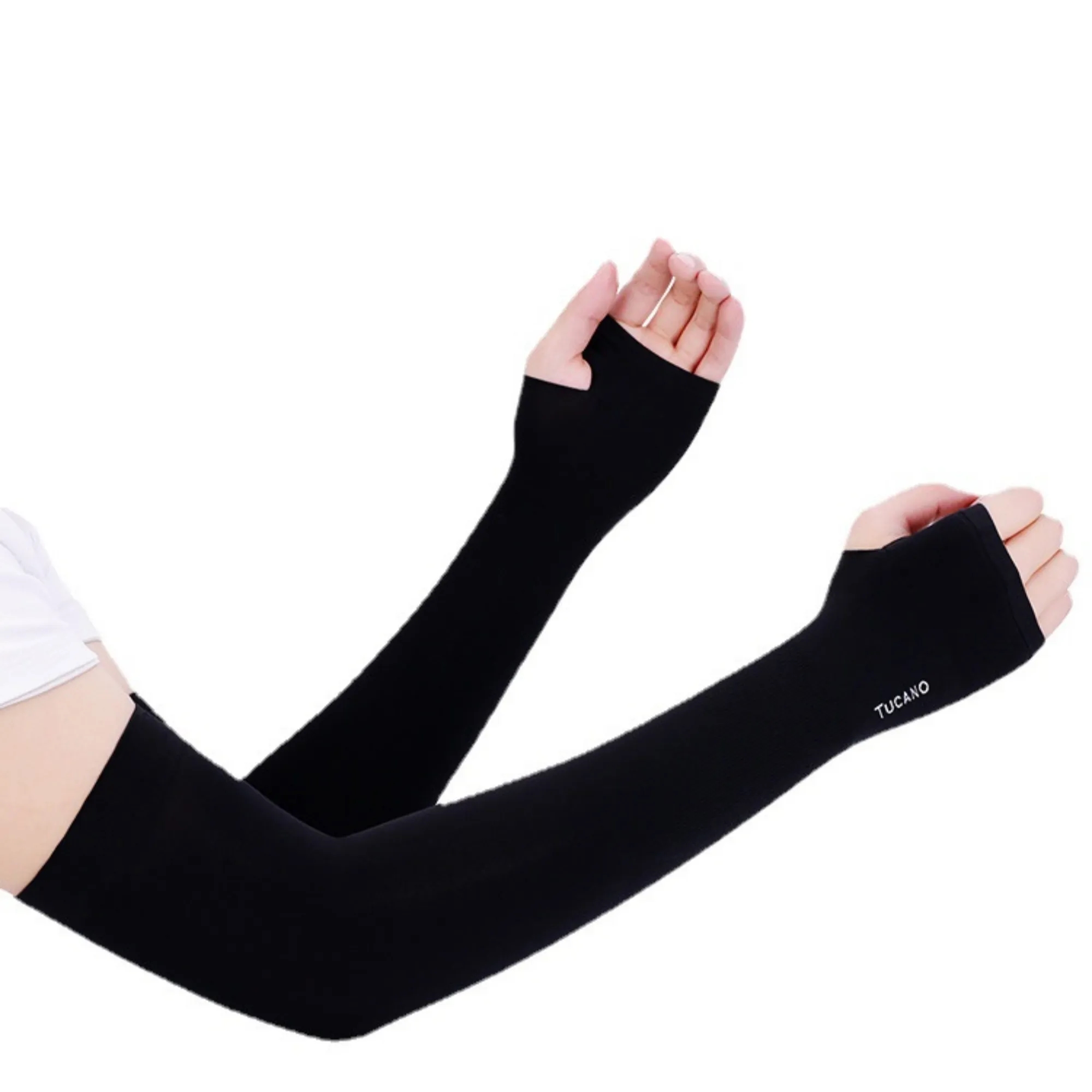 Custom UV Protection Ice Silk Arm Sleeve With Thumb Loop 4