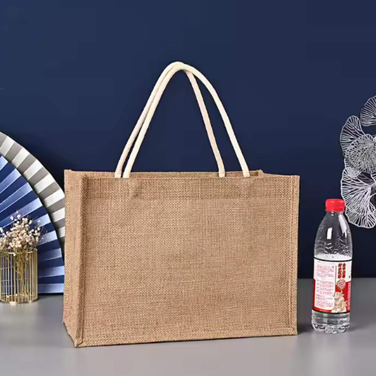 8L Eco-Friendly Jute Hessian Reusable Shopping Tote Bag 6