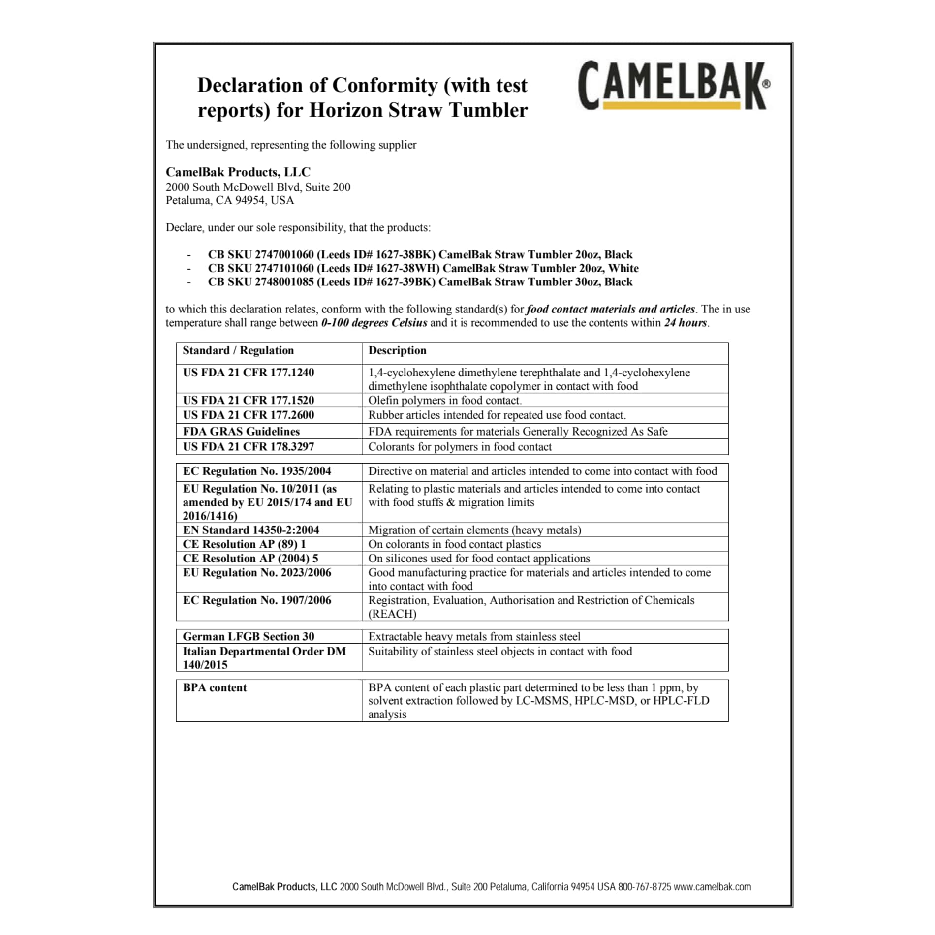 CamelBak Straw Tumbler 20oz 40