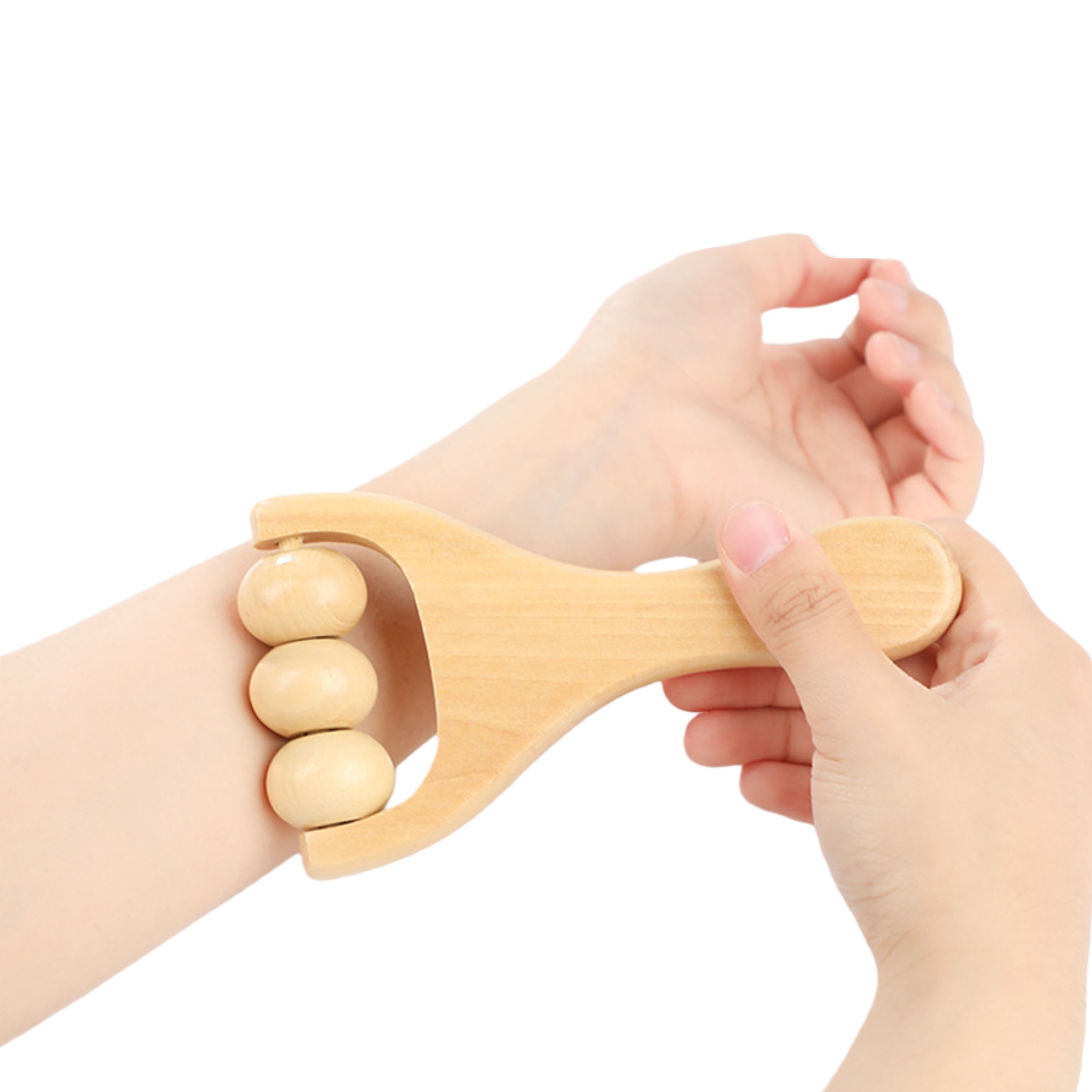 Bamboo Handheld Massage Roller with Natural Finish 2