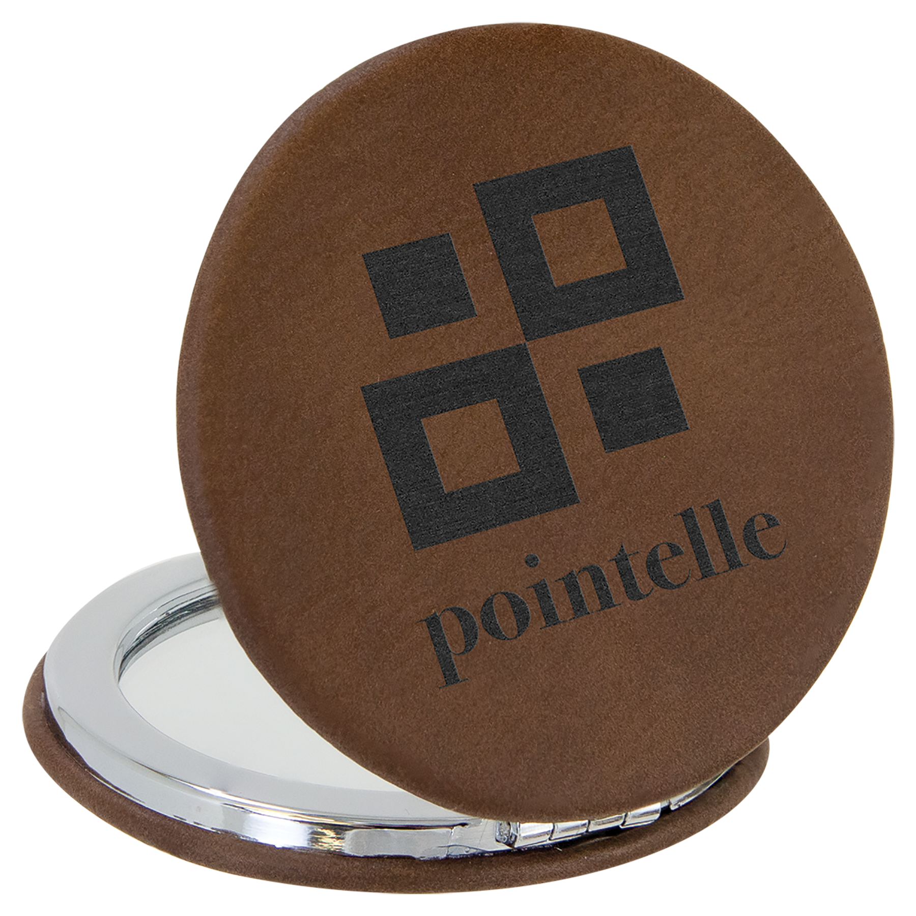 2 1/2" Dark Brown Leatherette Compact Mirror 2