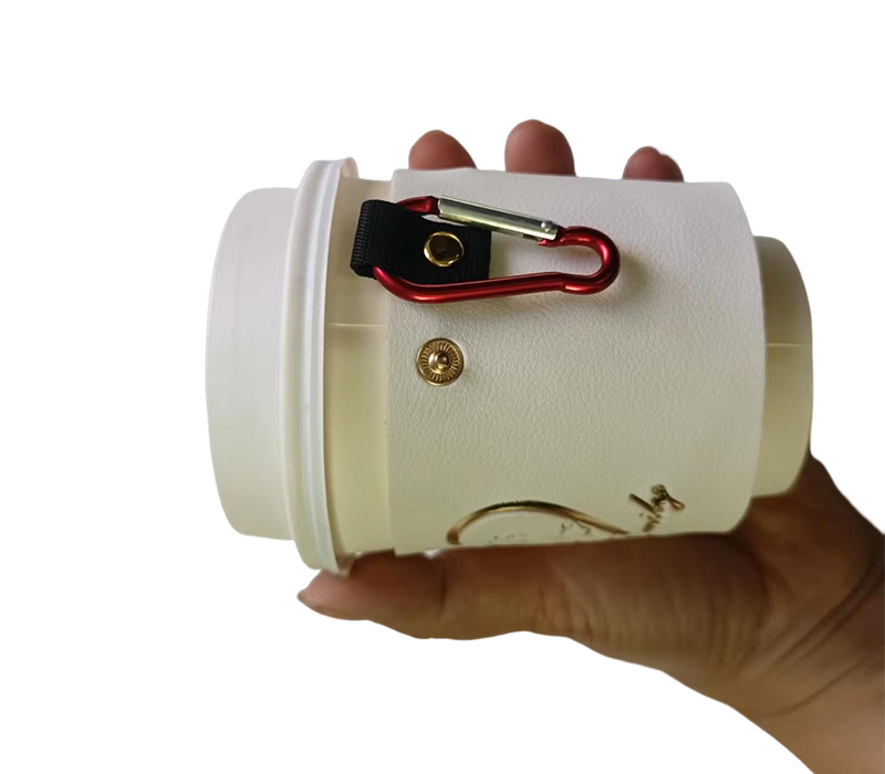 PU Leather Beverage Holder with Carabiner and Button 2