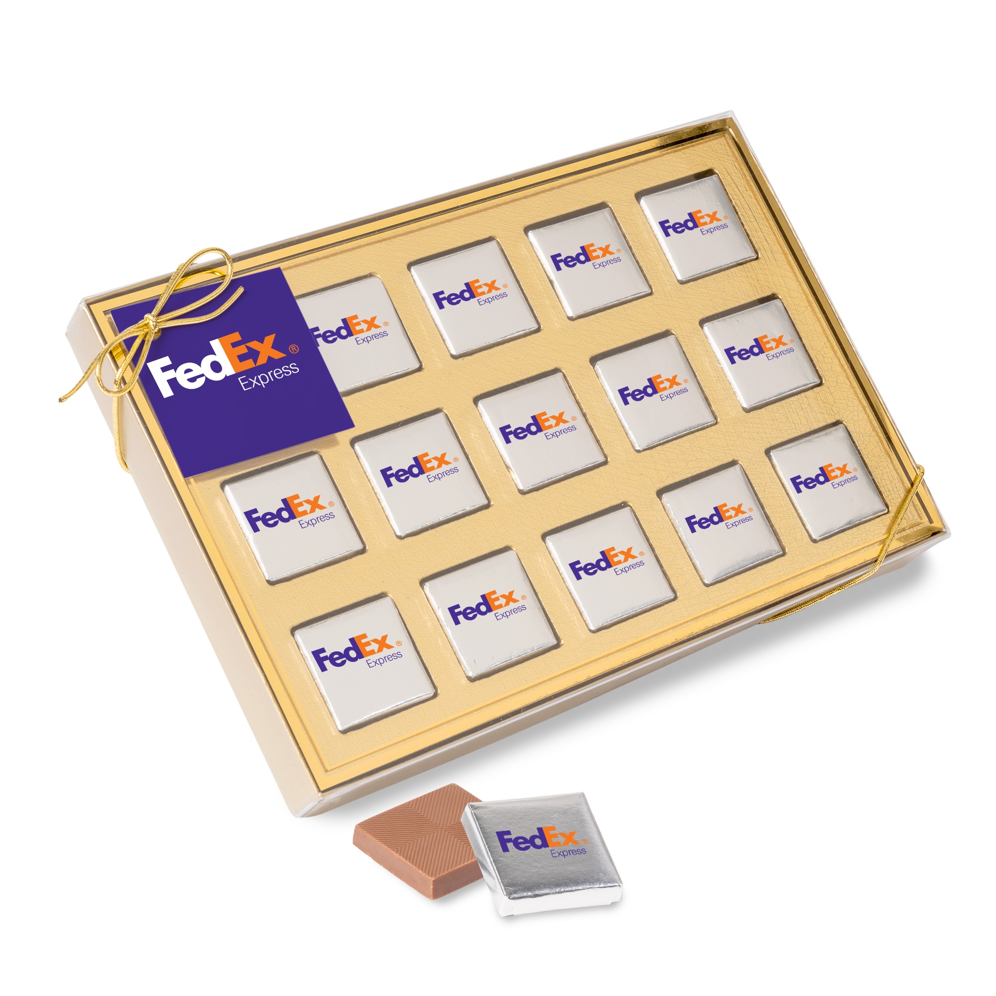 Fifteen Piece Chocolate Foiled Square Box-Full Color 1