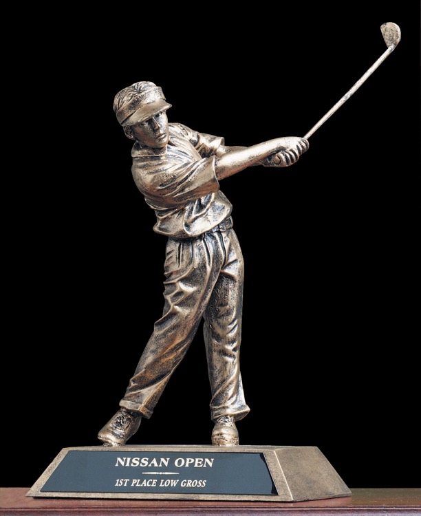 10" Antique Gold Resin Golfer Trophy 1