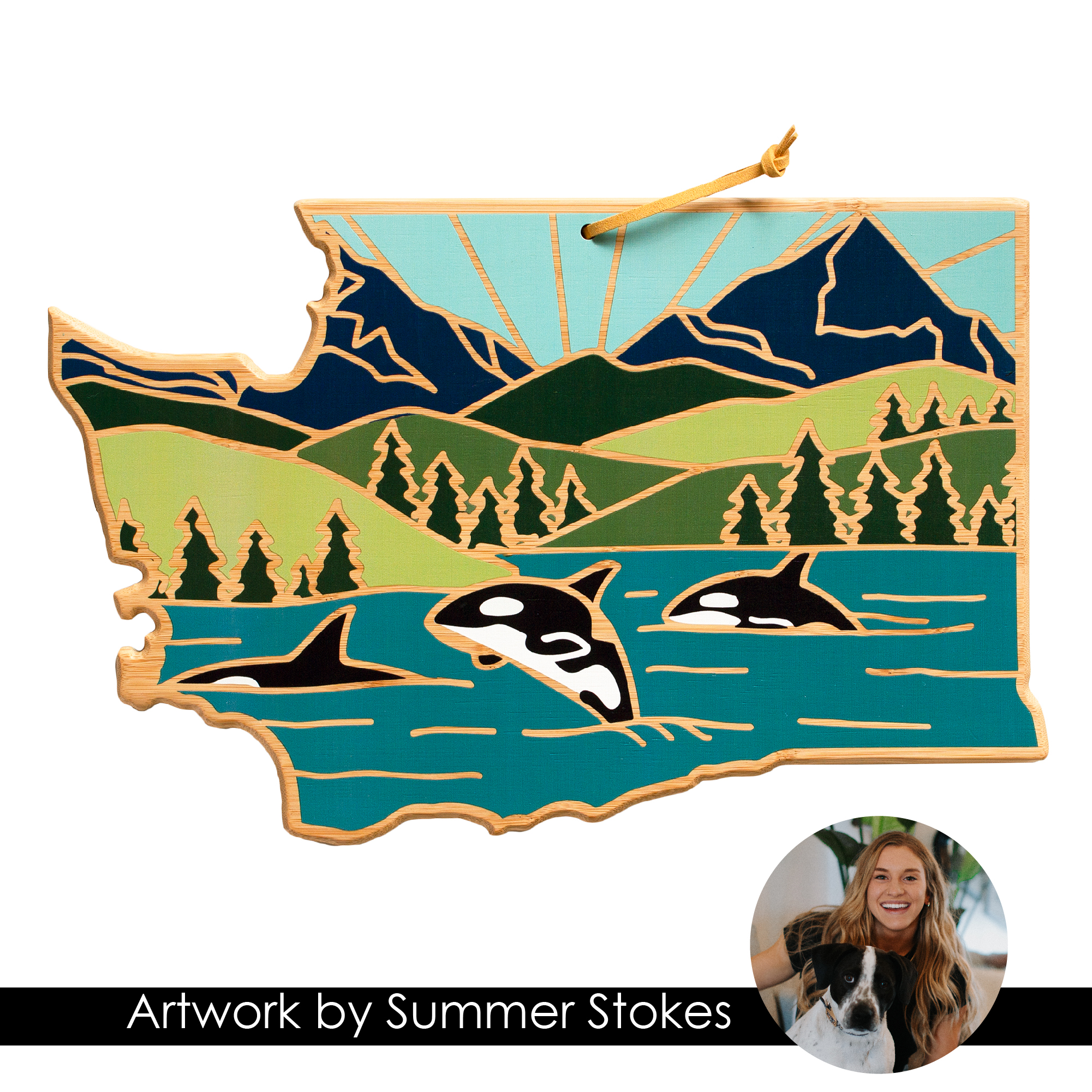 Washington State Shaped Cutting and Serving Board with Artwork by Summer Stokes 7