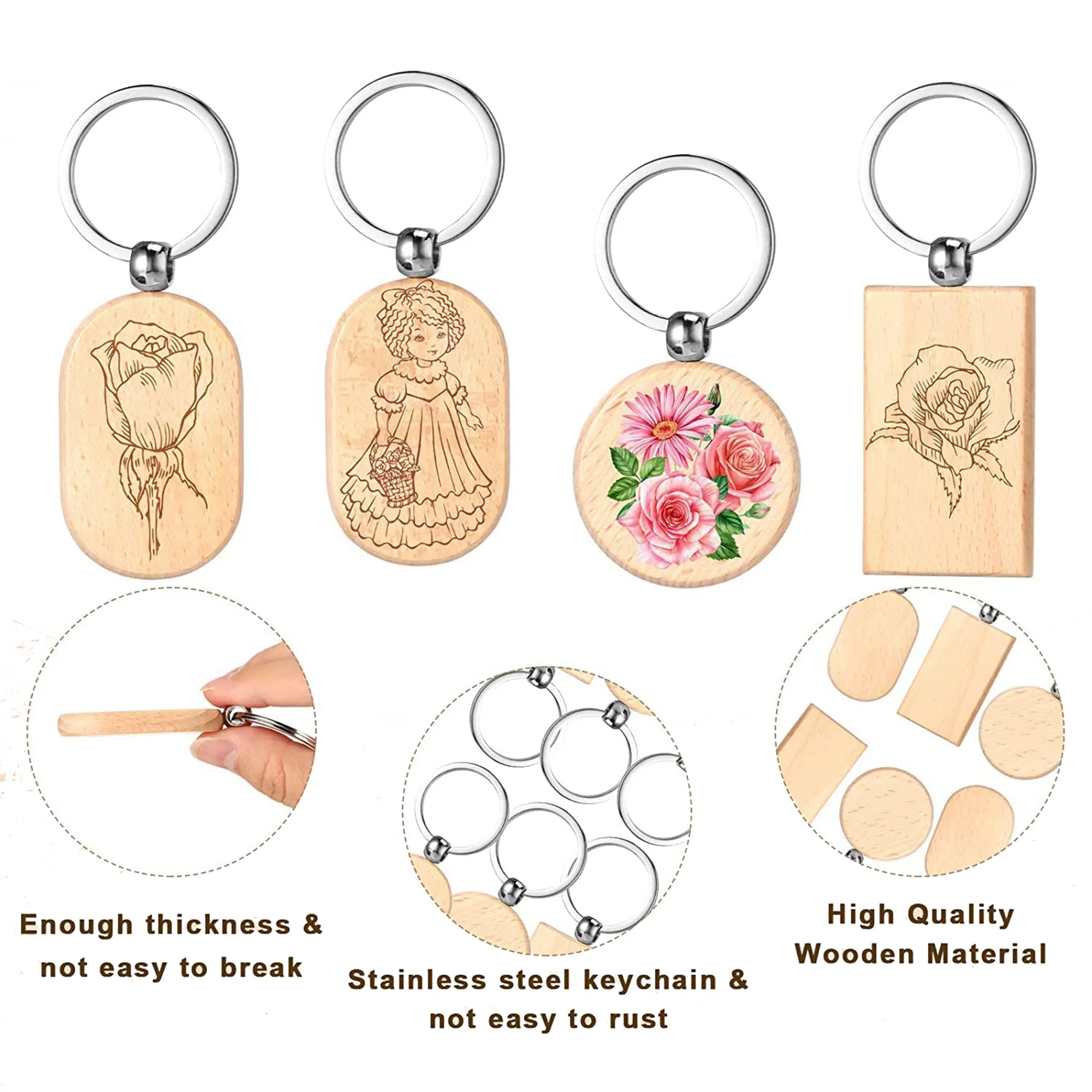Wooden Keychain Round Wood Key Tag 4