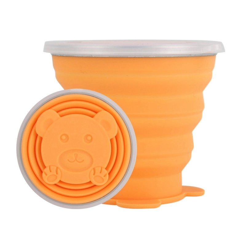 320 ml Cartoon Bear Silicone Foldable Coffee Cup with Lid 5