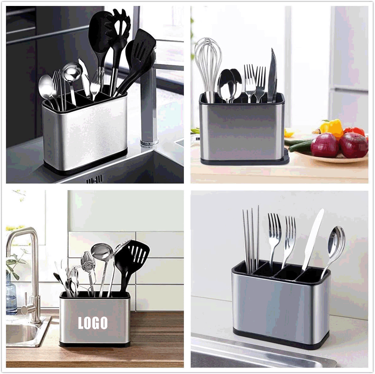 Stainless Steel Cutlery Bucket / Kitchen Utensil Holder 2