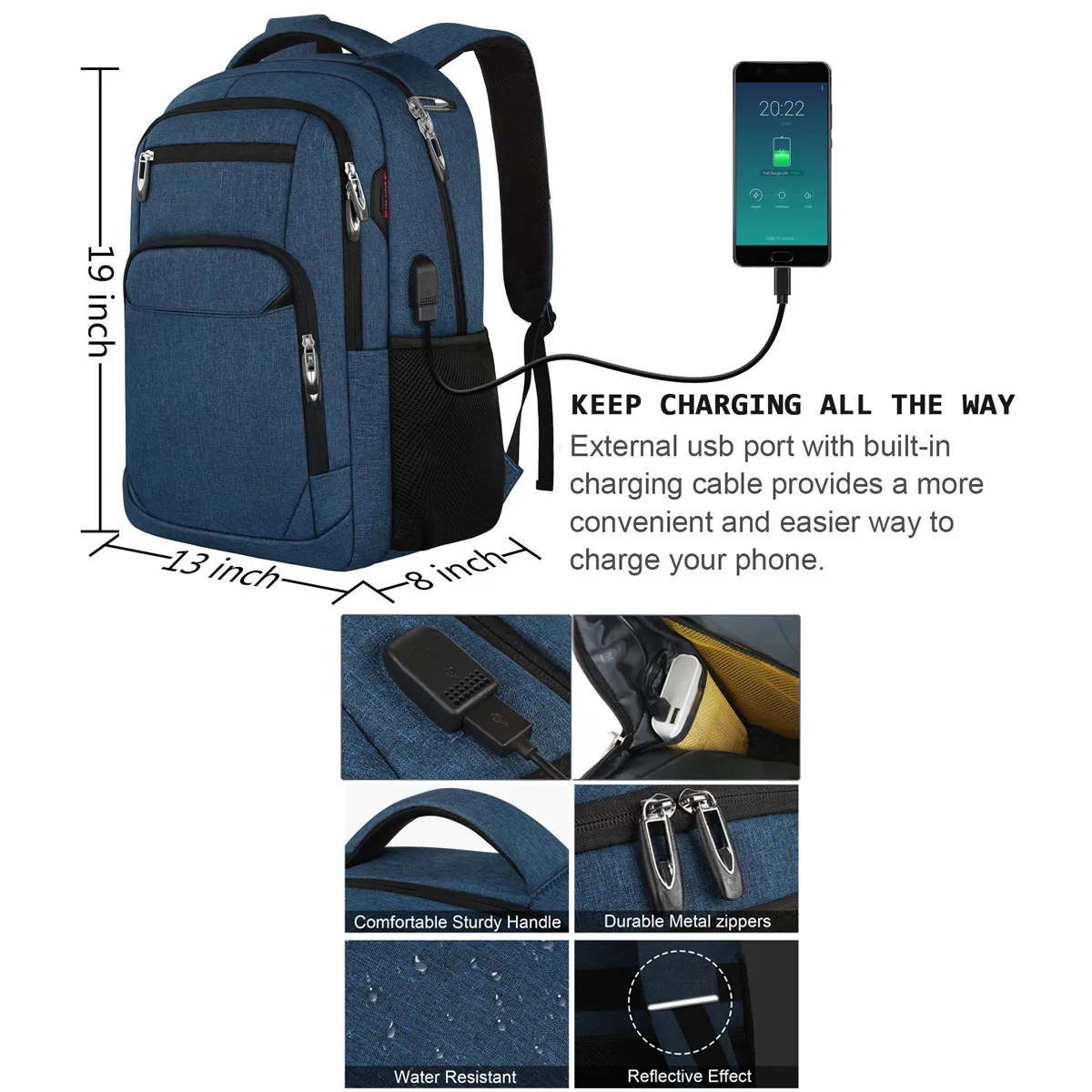 Luxury 15.6" Travel Laptop Backpack with USB Charging Port 5