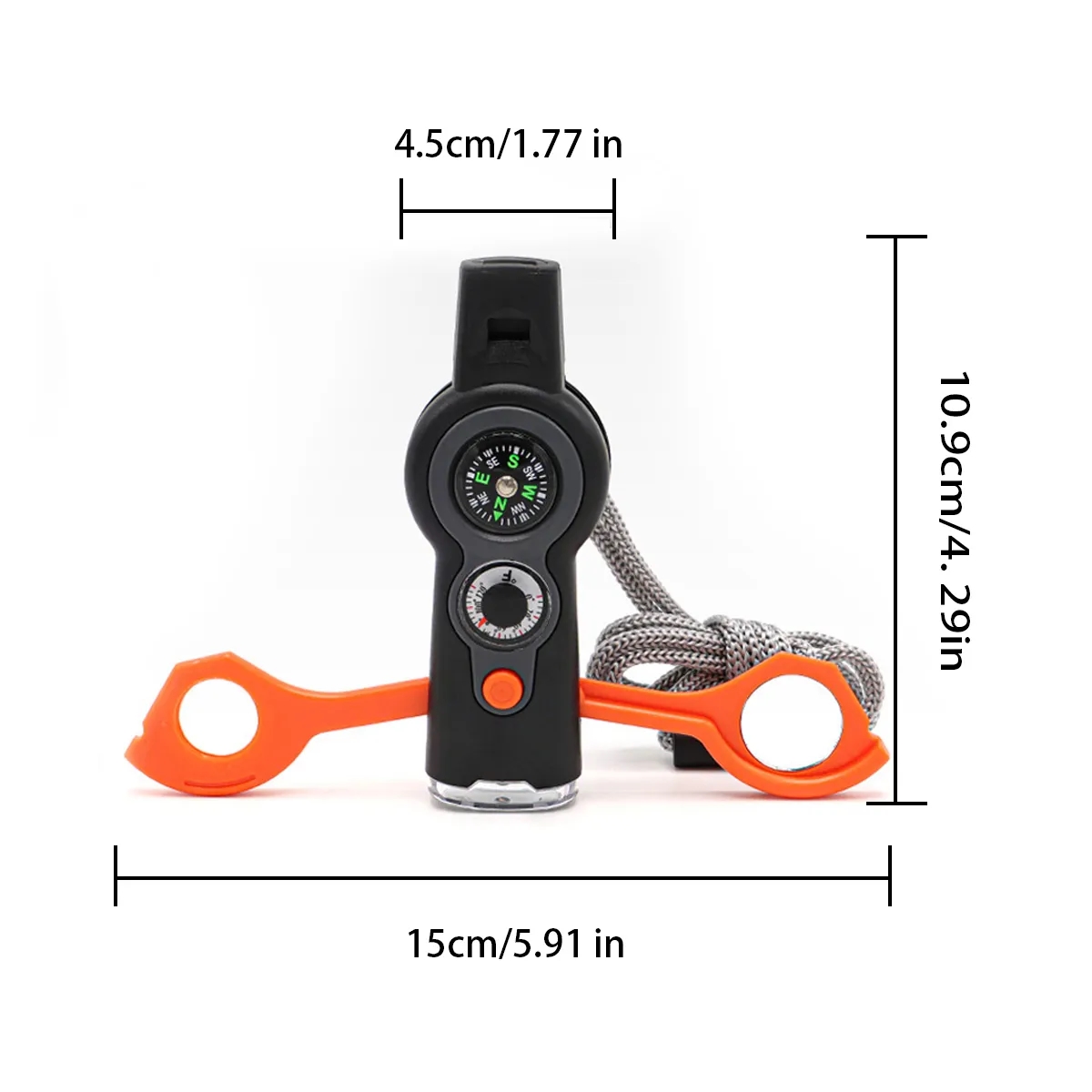 7-in-1 Survival Whistle With LED, Compass, Thermometer 3