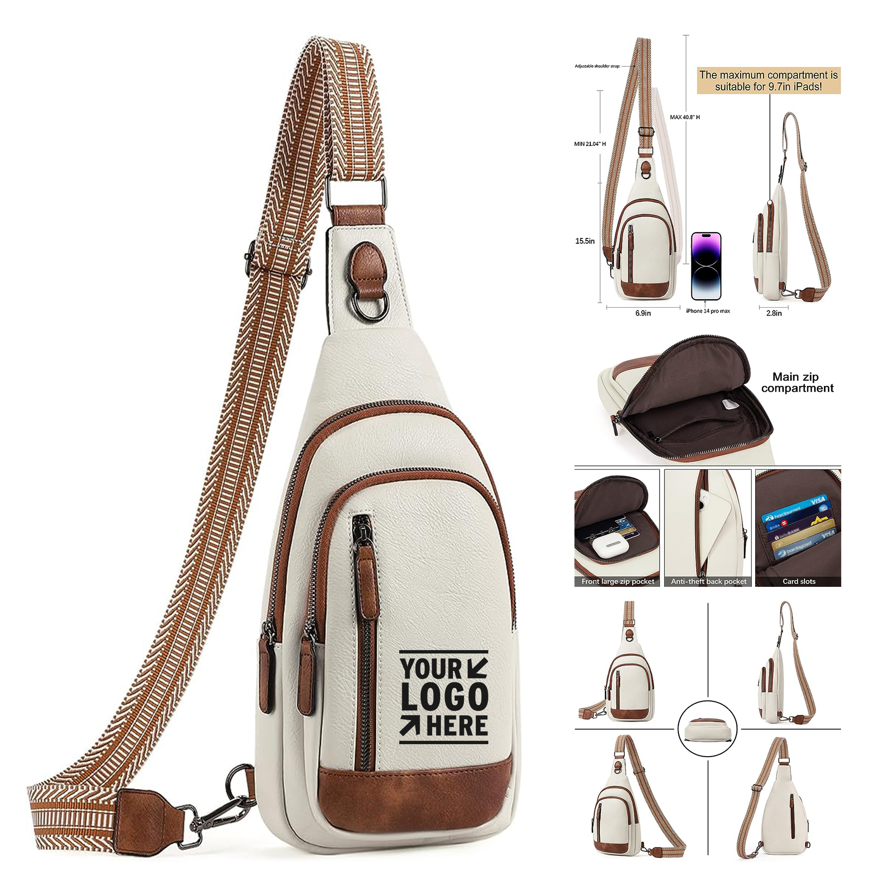 Women Crossbody Leather Large Sling Backpack Fanny Pack Chest Bag 2
