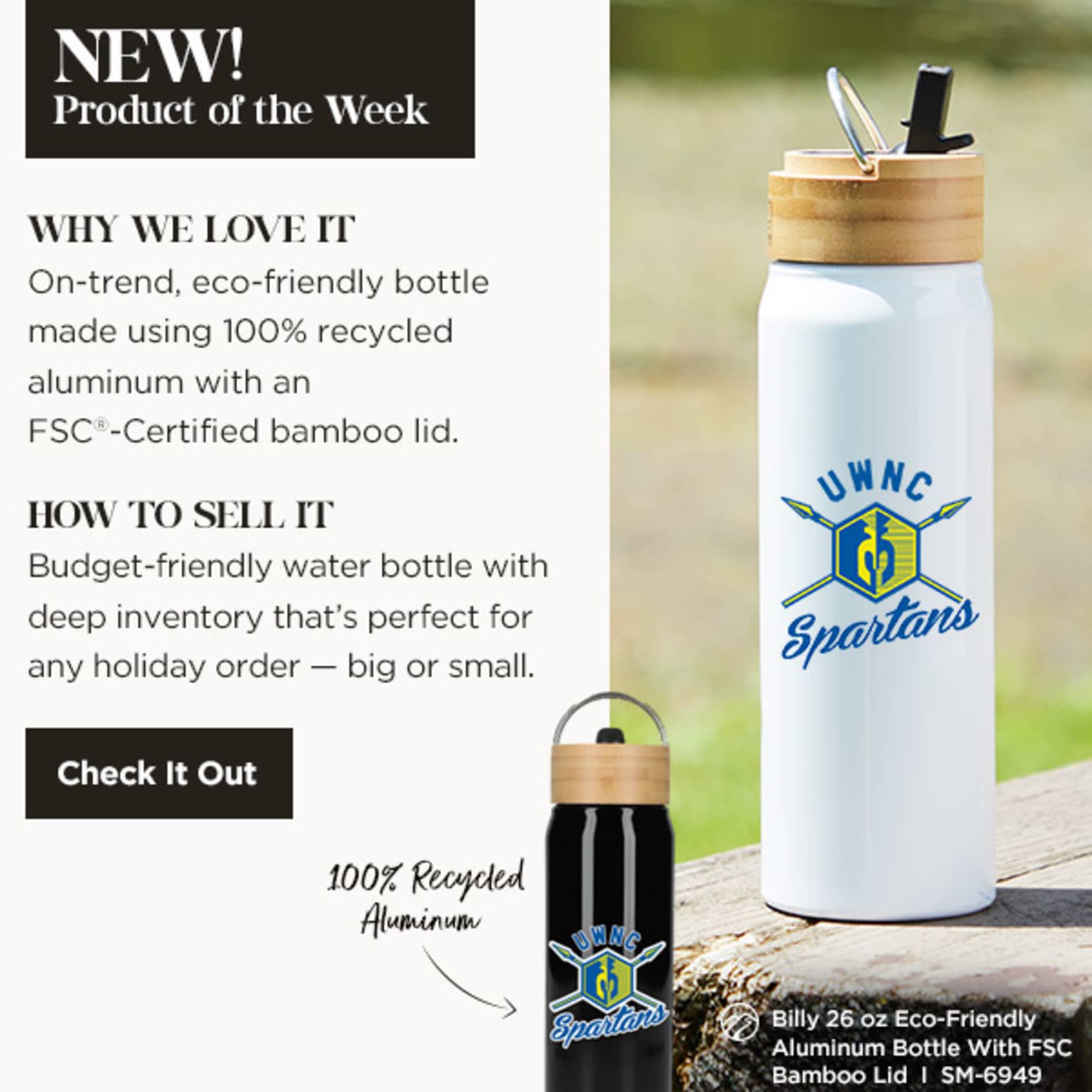 Billy 26oz Aluminum Bottle w/ FSC® Bamboo Lid 148