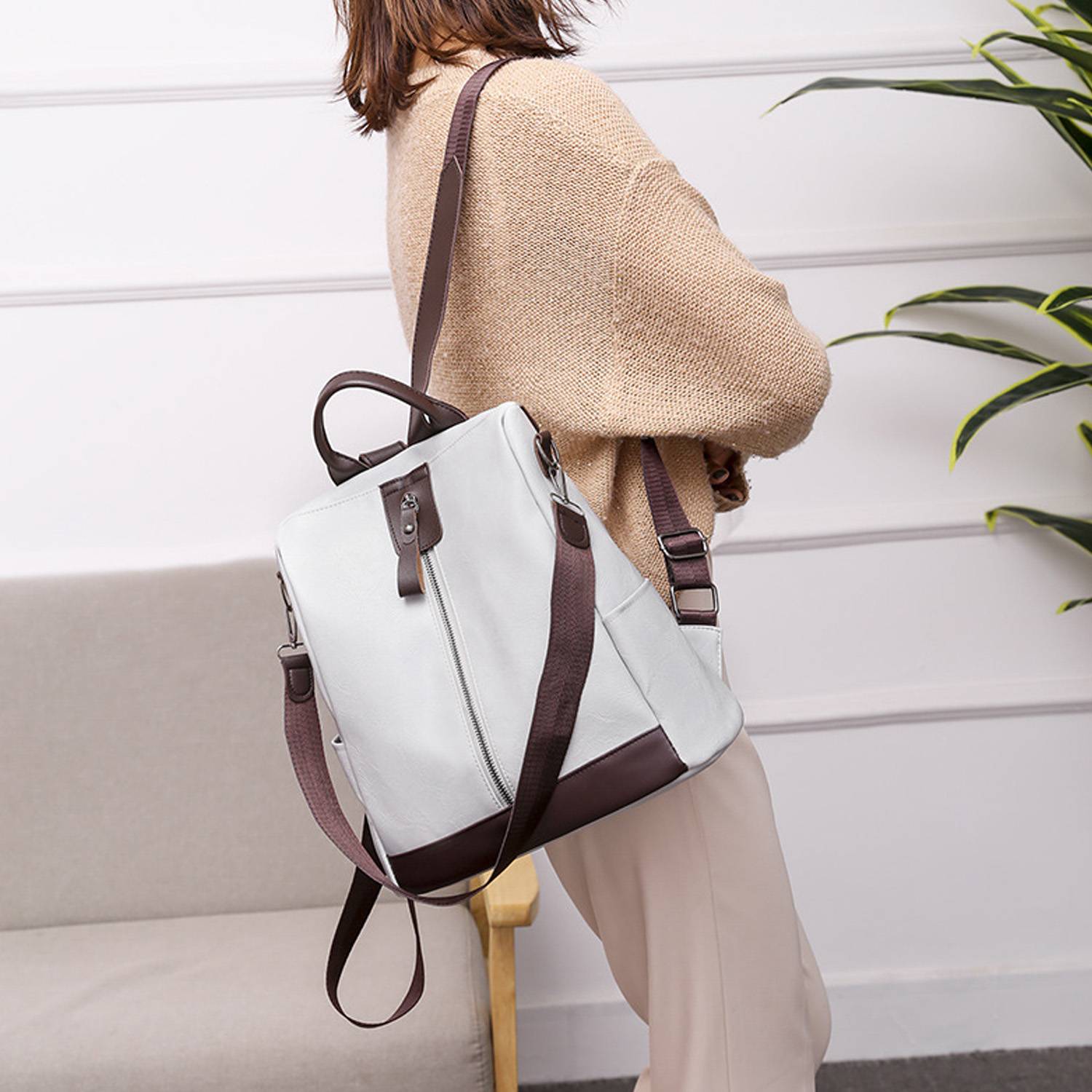 Retro soft leather PU anti-theft backpack 5