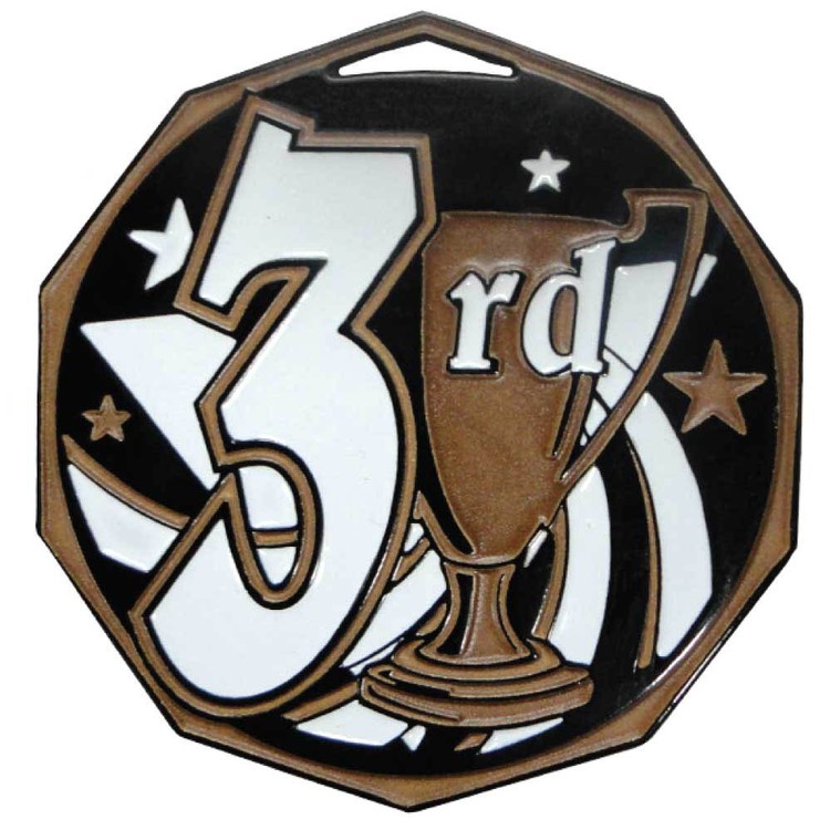 3rd Place Decagon Colored Medallion (2") 2