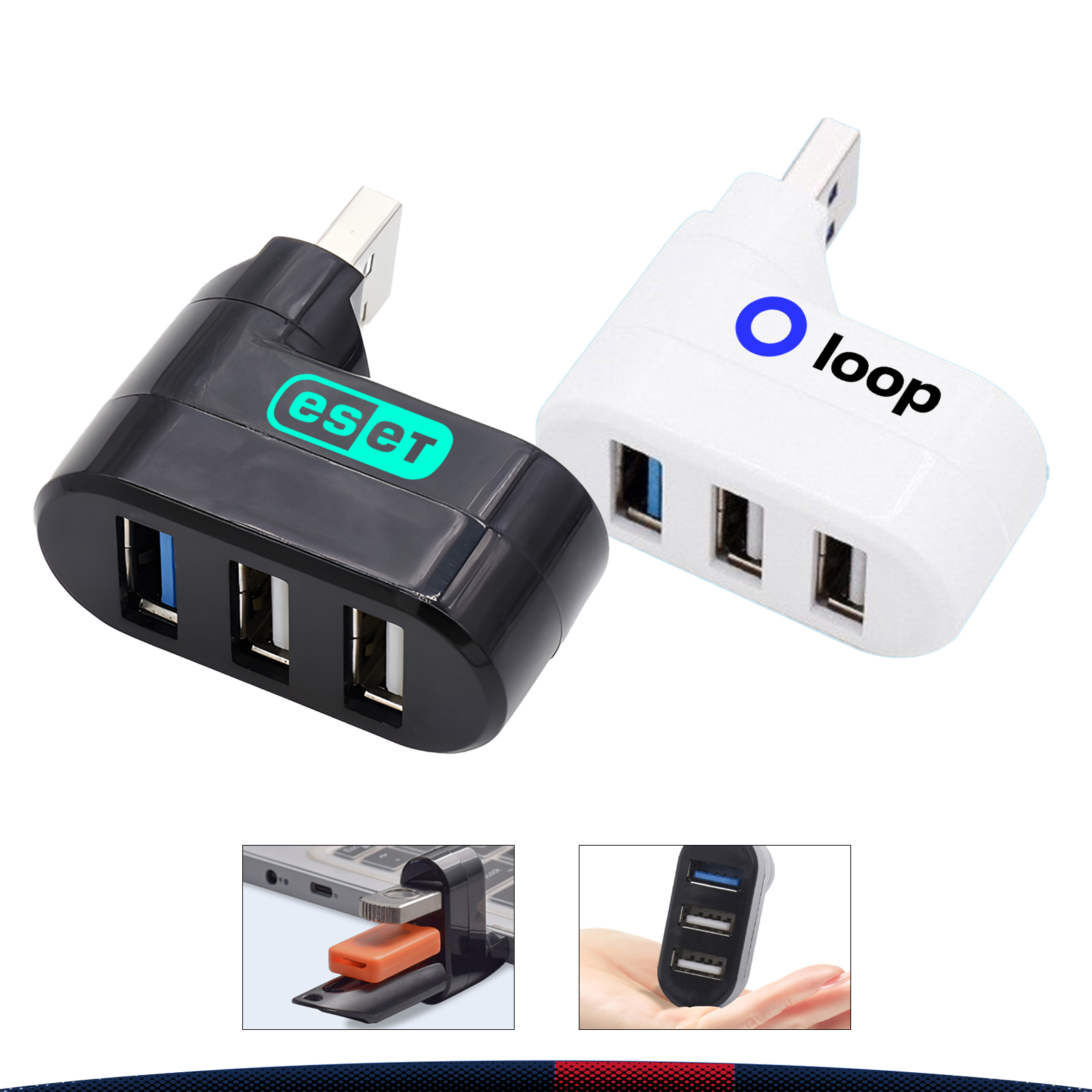 Darell Rotatable 3-Port USB Hub 4