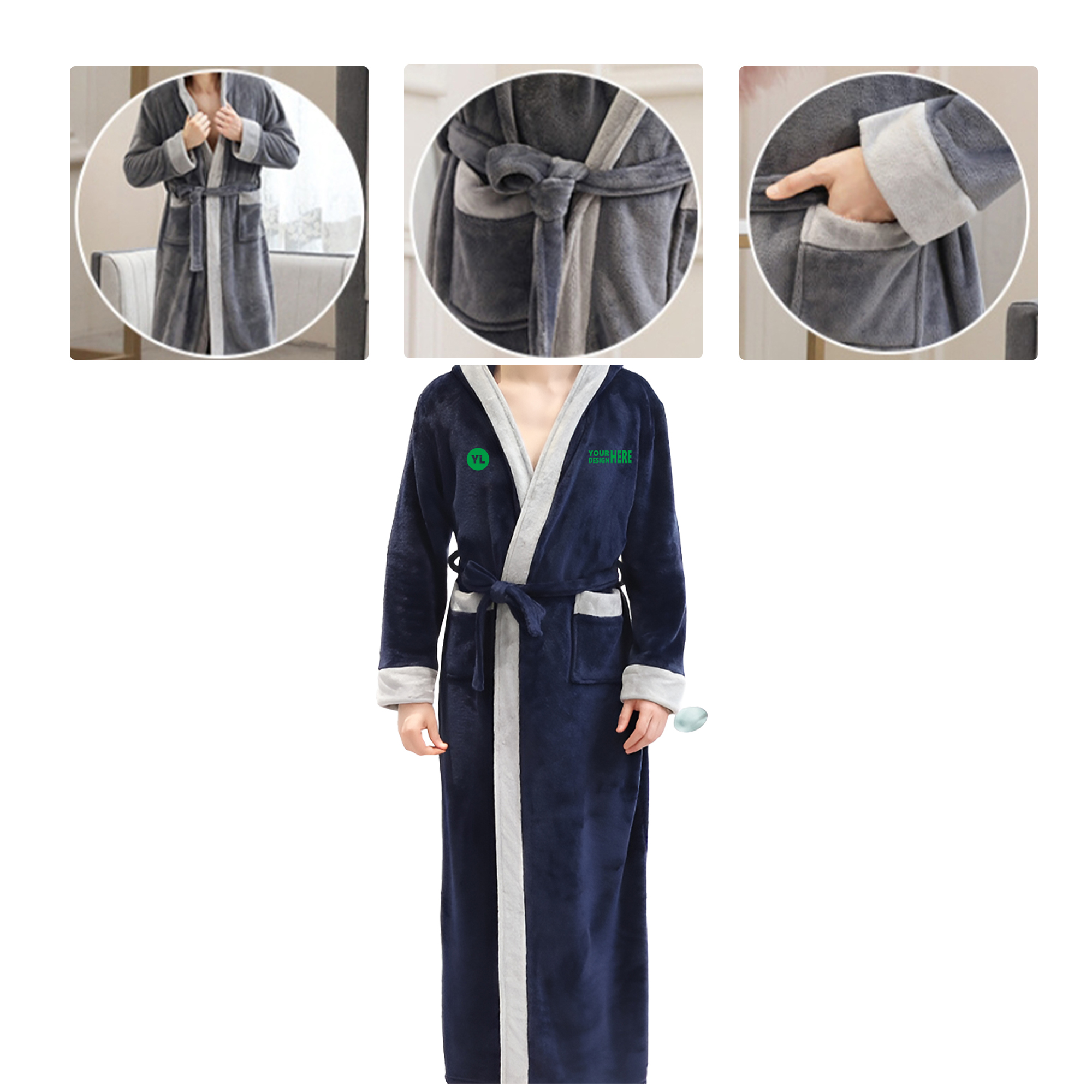 MOQ50 Personalized Flannel Hooded Bathrobe 2