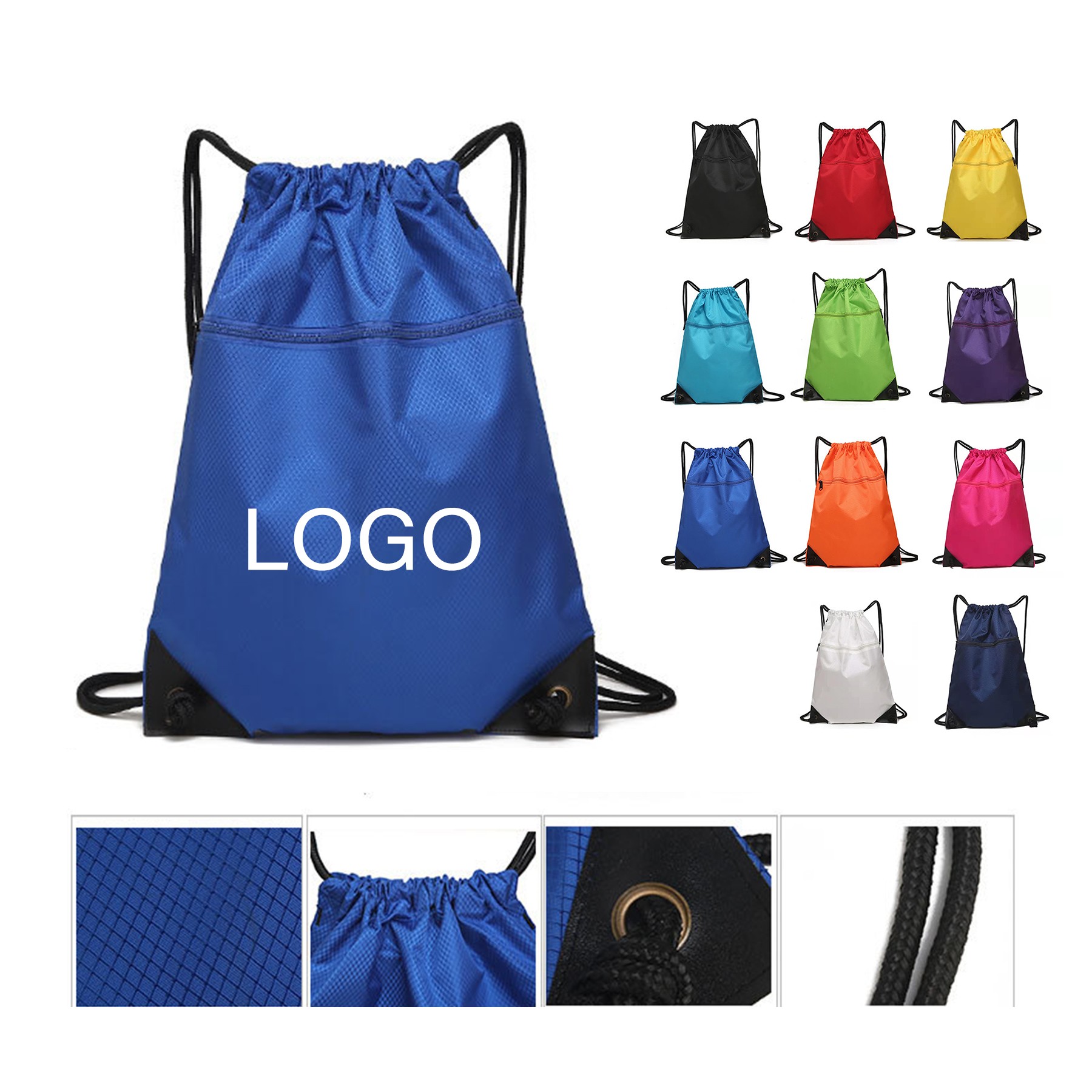 Drawstring Backpack with Front Zipper Pocket
