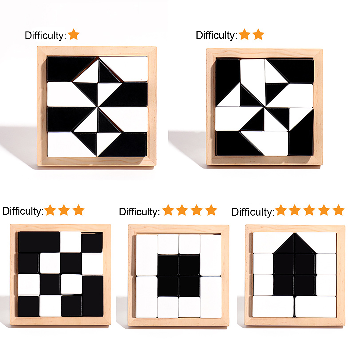 Wooden Educational Puzzle Blocks Toy w/ Storage Tray 6