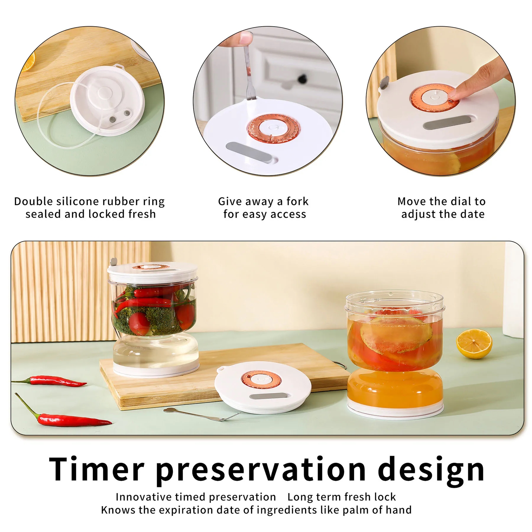Kitchen dry and wet separation pickle jar with fork 2