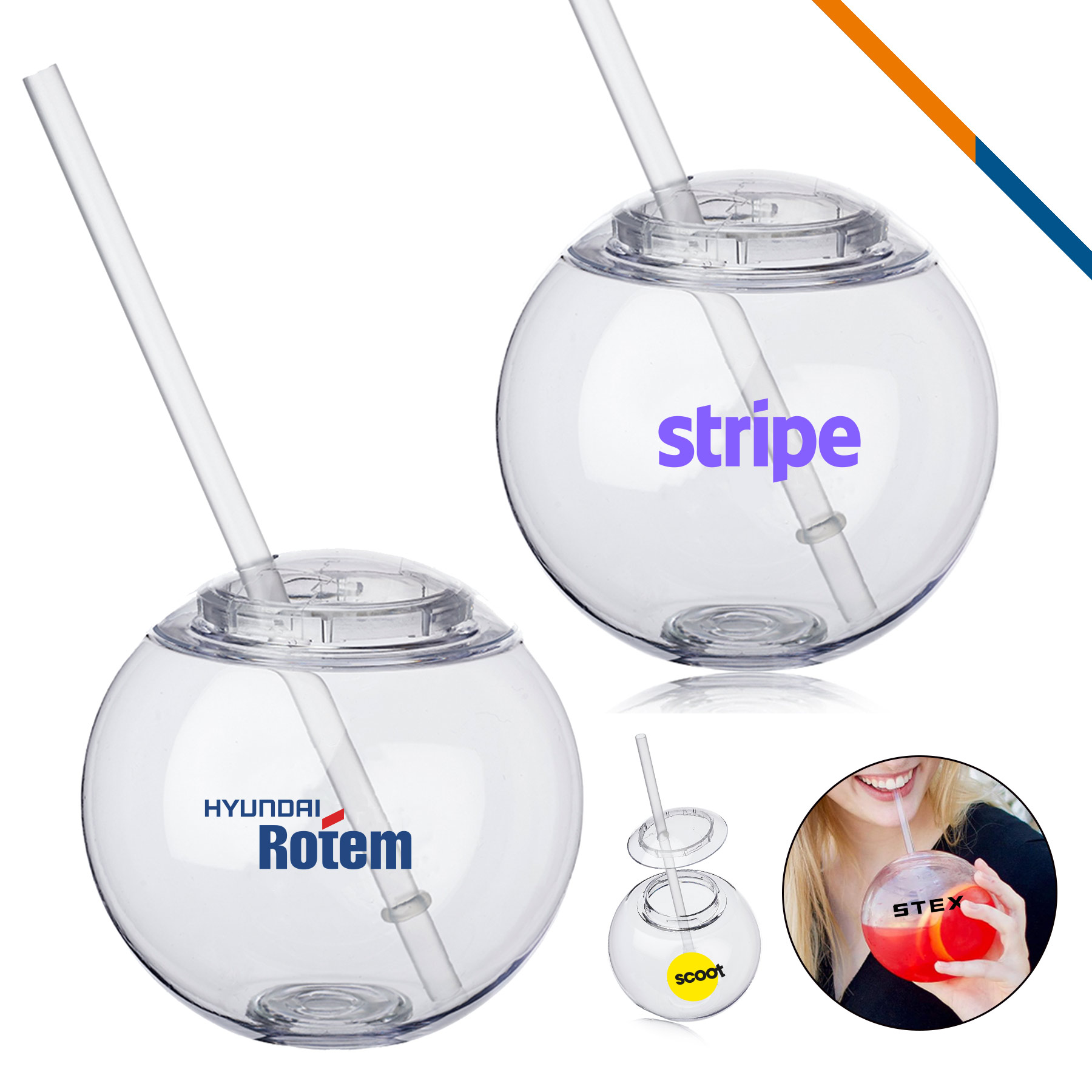 Hahn Plastic Cocktail Ball With Straw - 15 OZ. 2