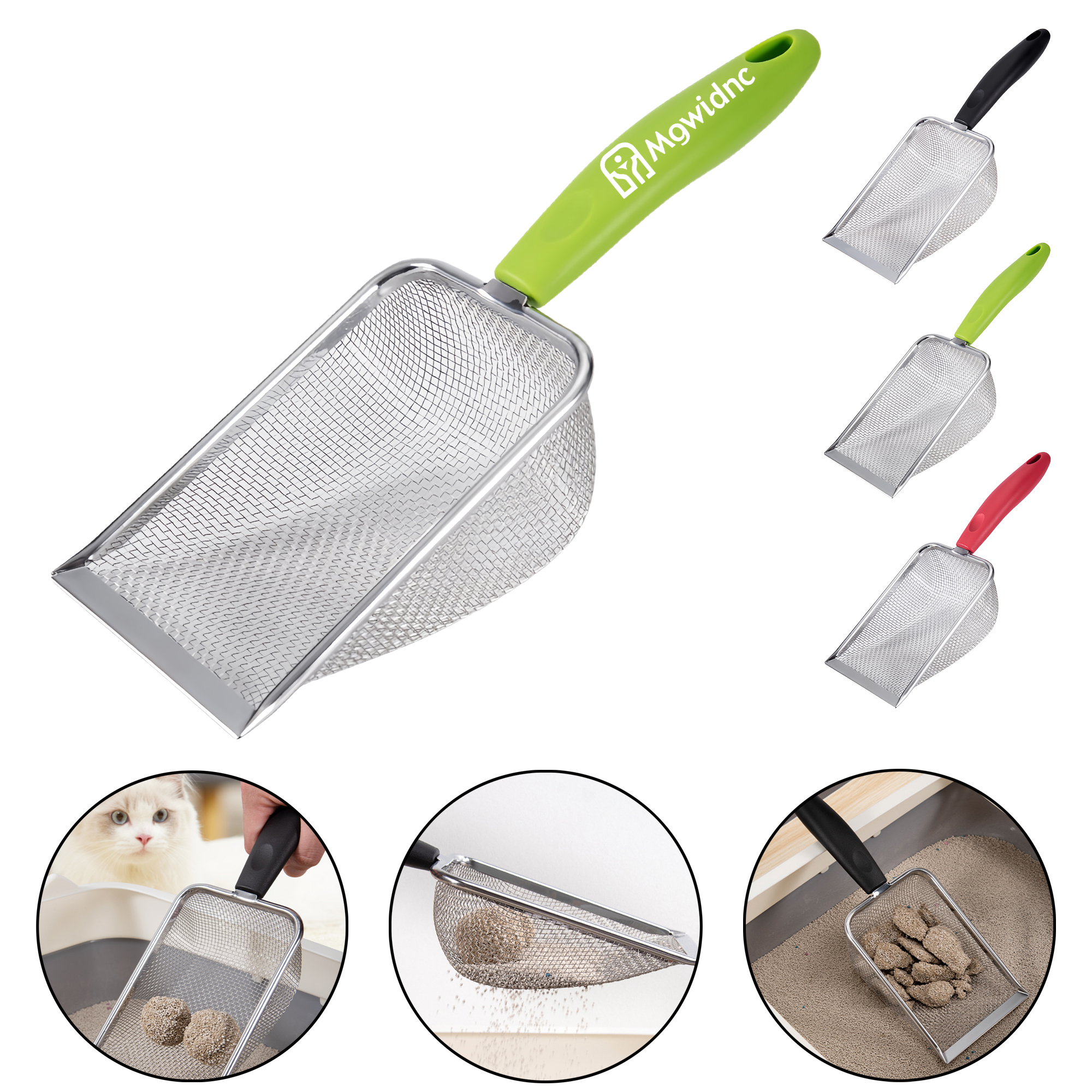 10 Mesh Pet Scoop Long Handle Stainless Steel Litter Scoop for Cats Chickens Reptiles Beach 2