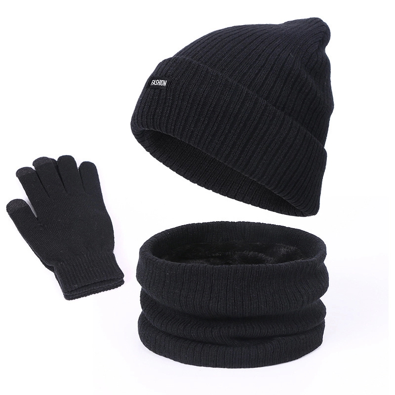 3 Piece Winter Beanie Hat Touchscreen Gloves Scarf Warm Set 3