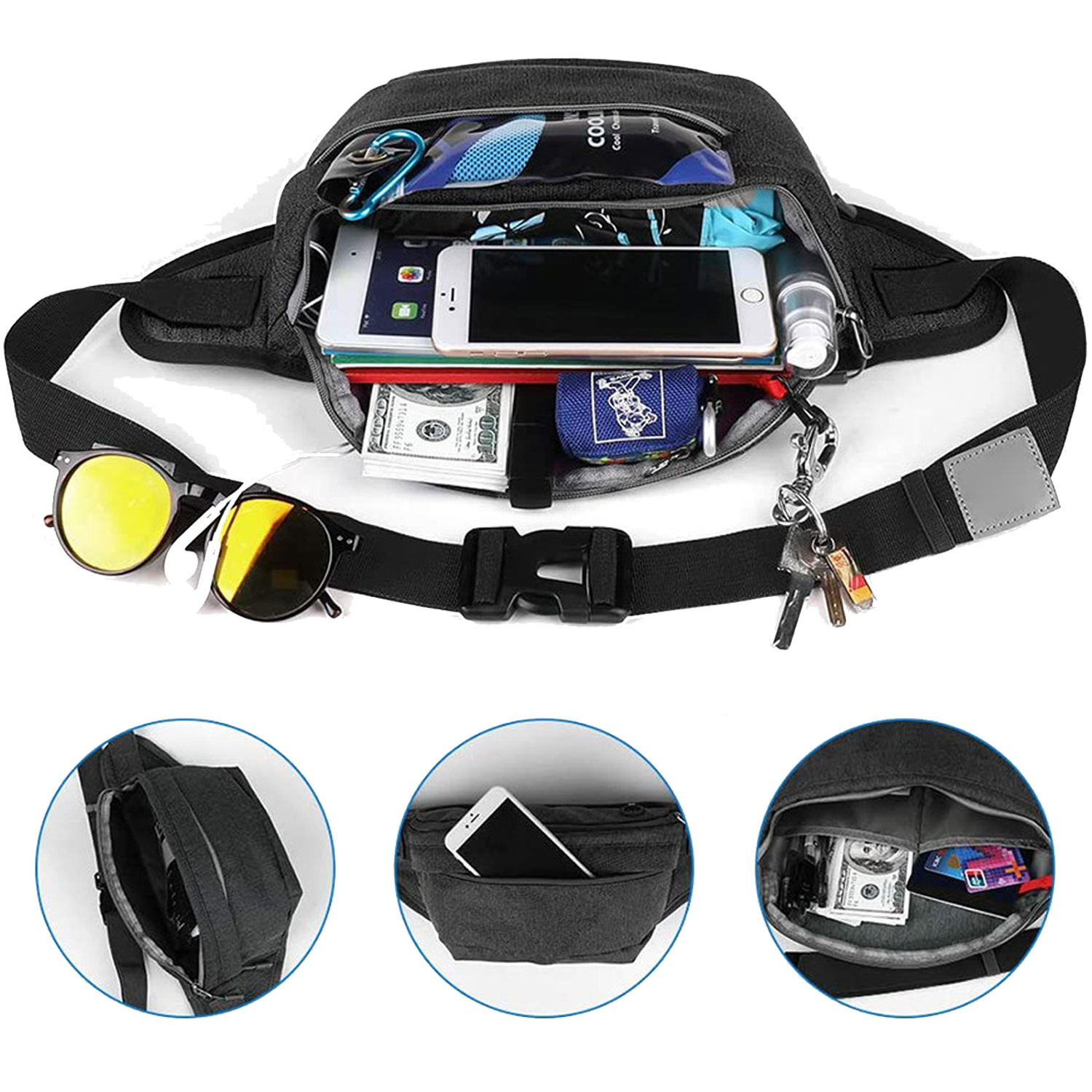 Water Resistant Large Hiking Waist Bag for Men Women 2