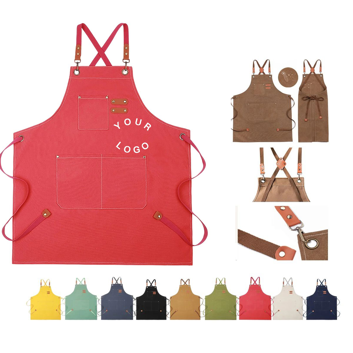 Adjustable Canvas Apron with Logo Area 12