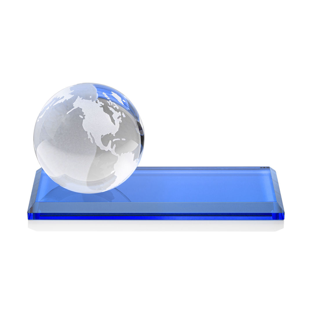 Globe Award on Rectangle Base - Sky Blue 9