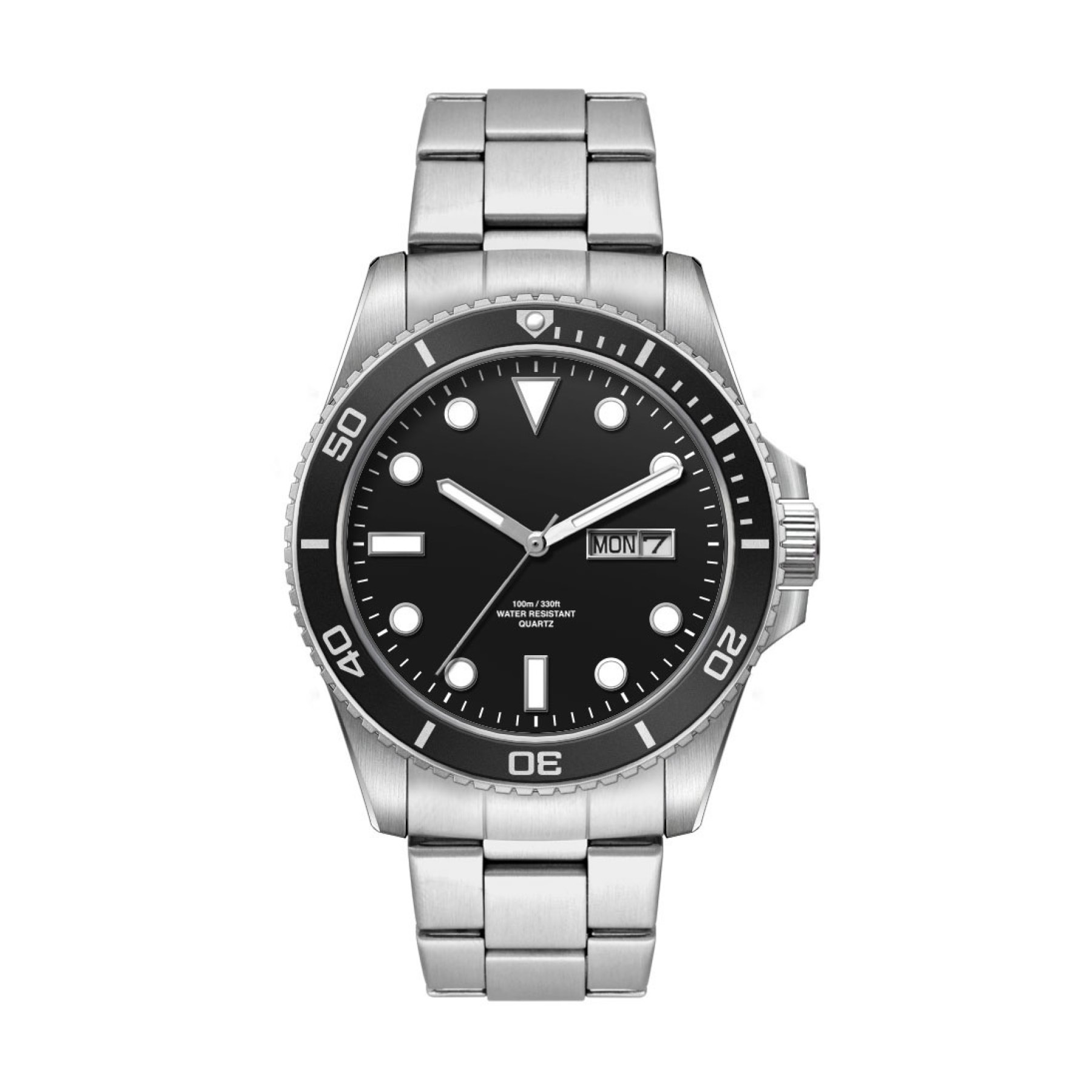 42.5MM, SS, SILVER CASE, BK BEZEL,  3-HAND MVT, DAY-DTE 4