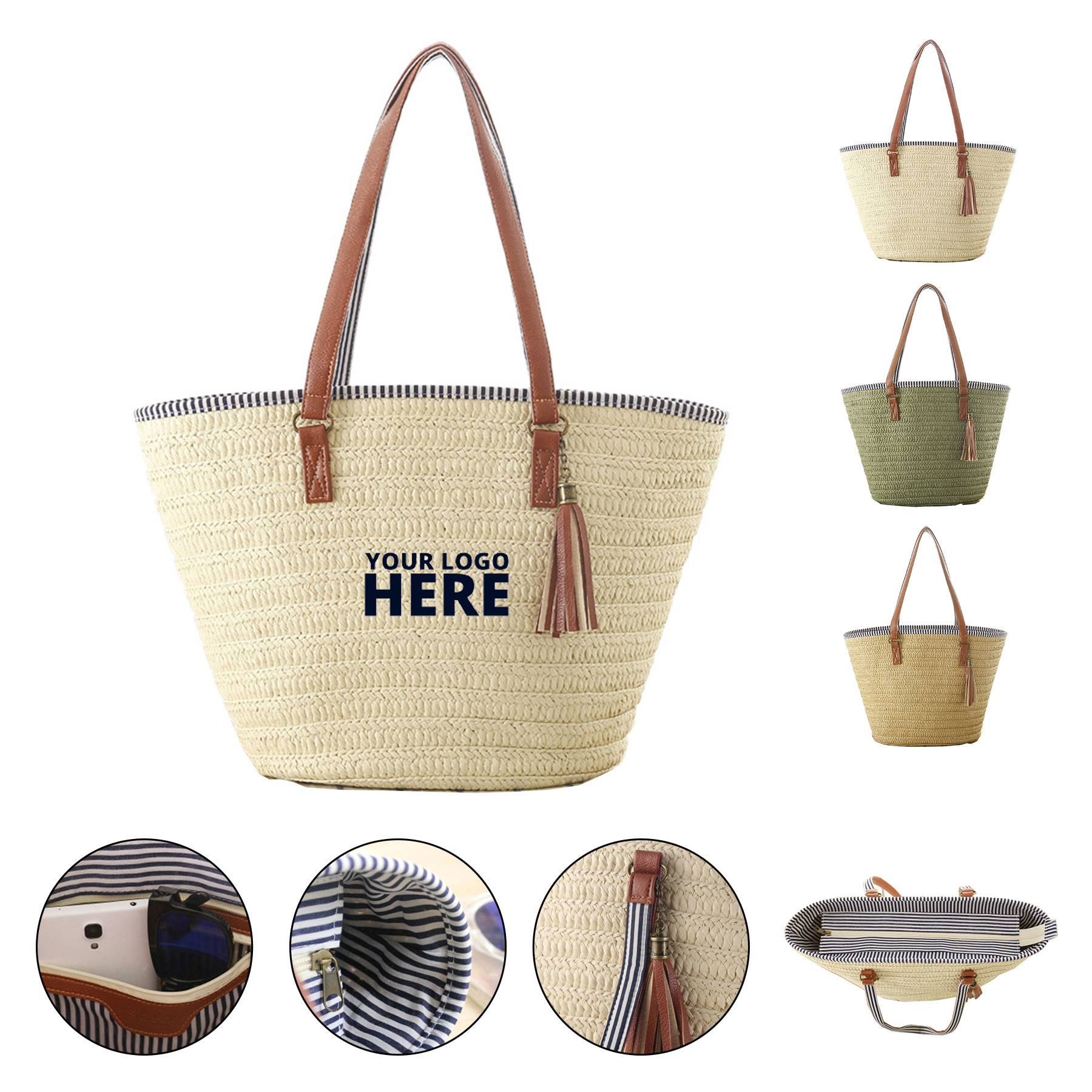 Stylish Straw Beach Bag, custom tote bag with logo imprint 2