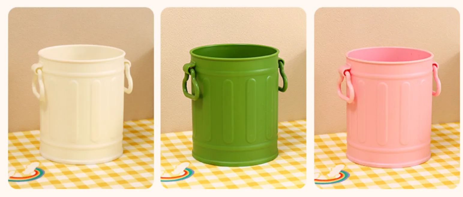 Retro Iron Bucket Shaped Hangable Pen Holder Desk Organizer 2
