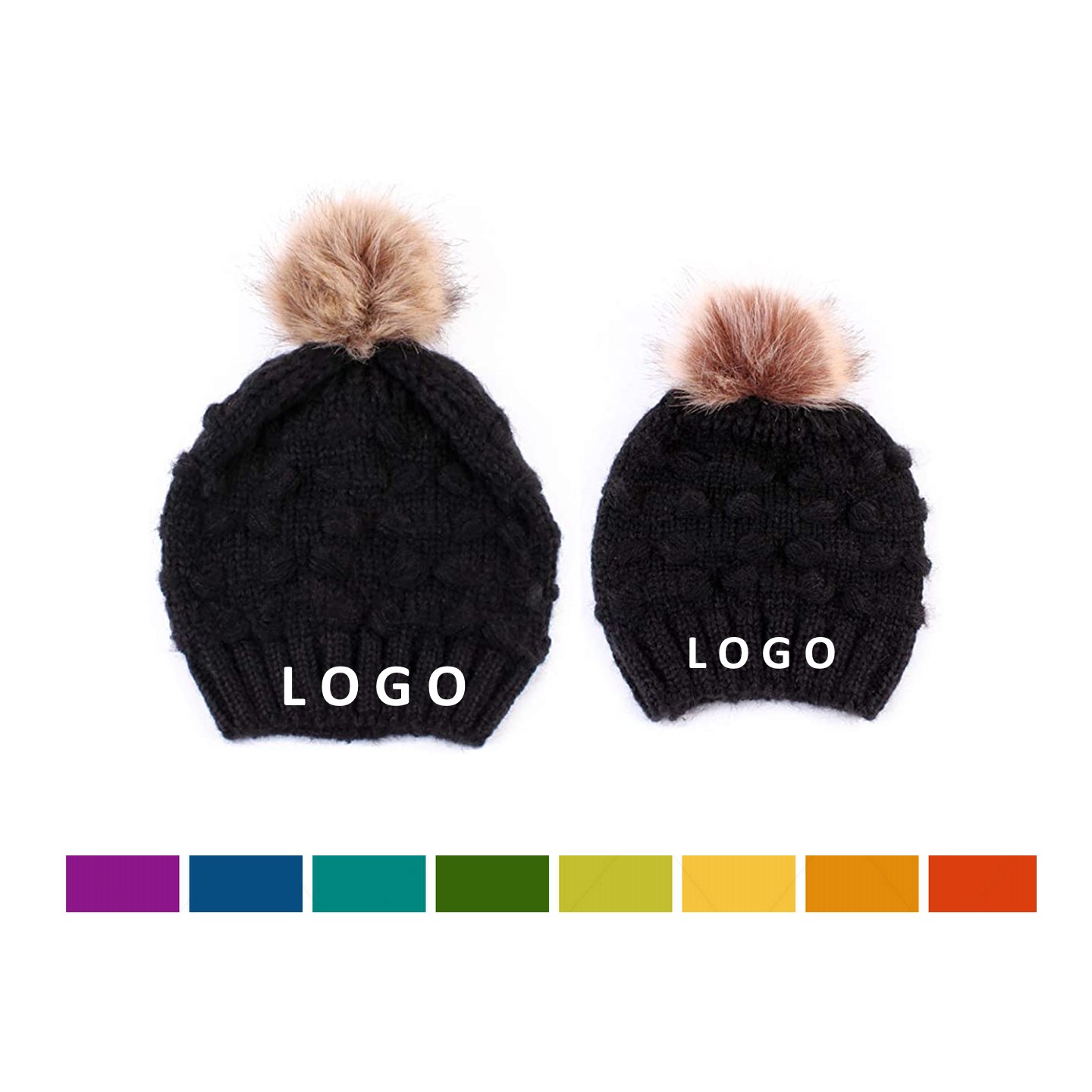 2PC Parent Kid Matching Beanie with Pom-pom 1