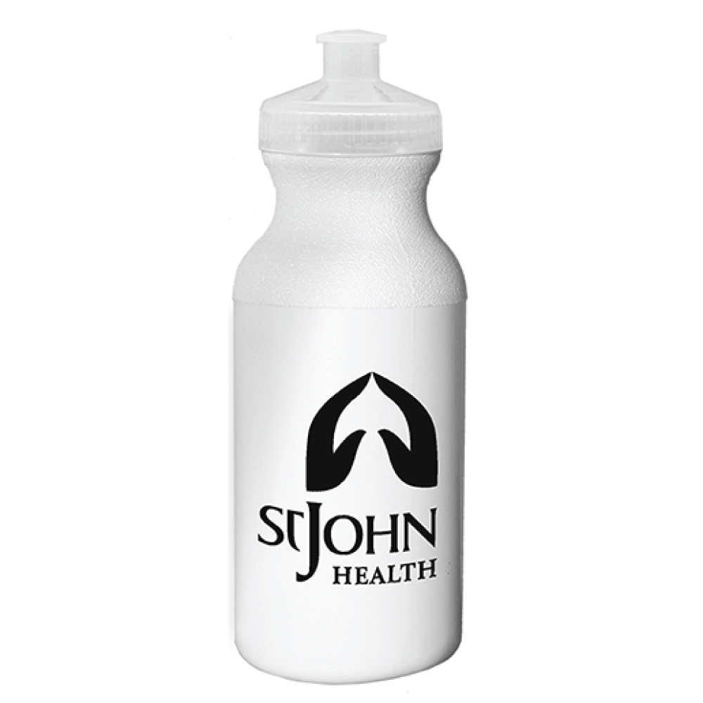 20 oz Economy White Bike Bottle with White 53mm Push Pull Lid