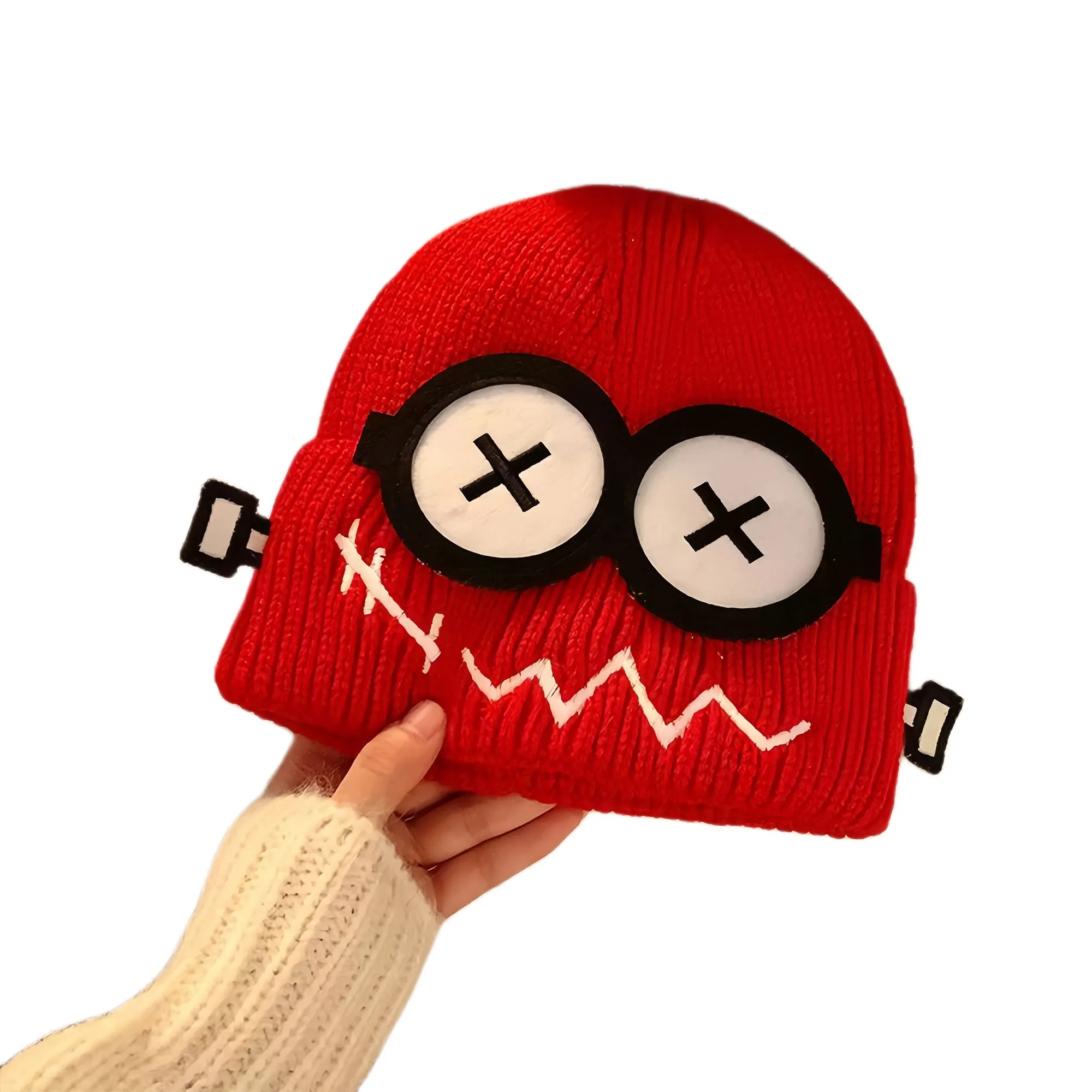 Funny Fault Robot Big Eye Knit Beanie For Women Winter Warm 6