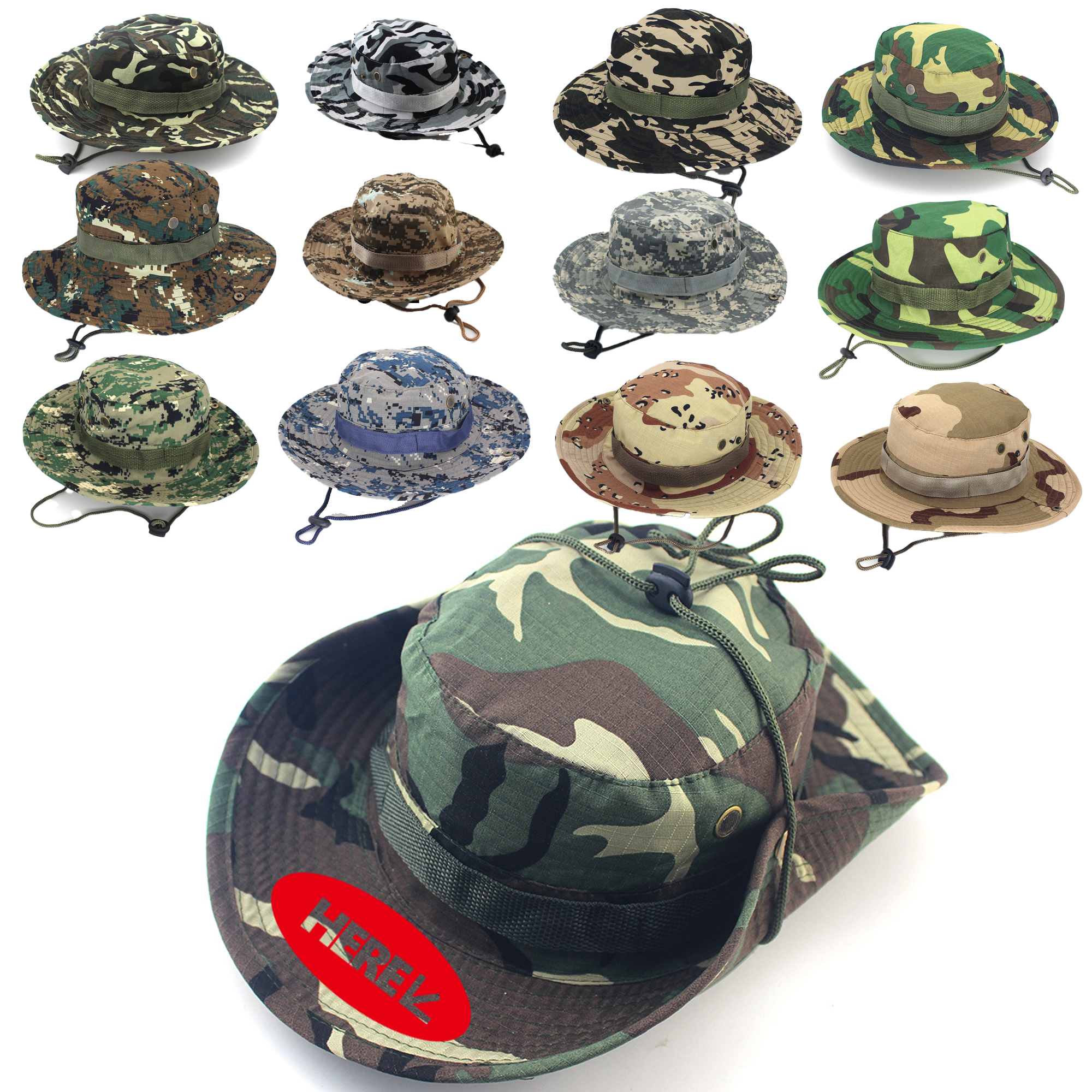 Camo Wide Brim Fisherman Bucket Hat With Neck Flap 1