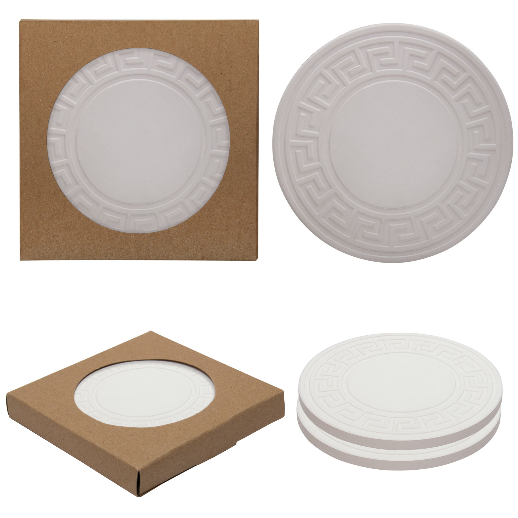 Round Greek Key Absorbent Stone Coaster Duo 2