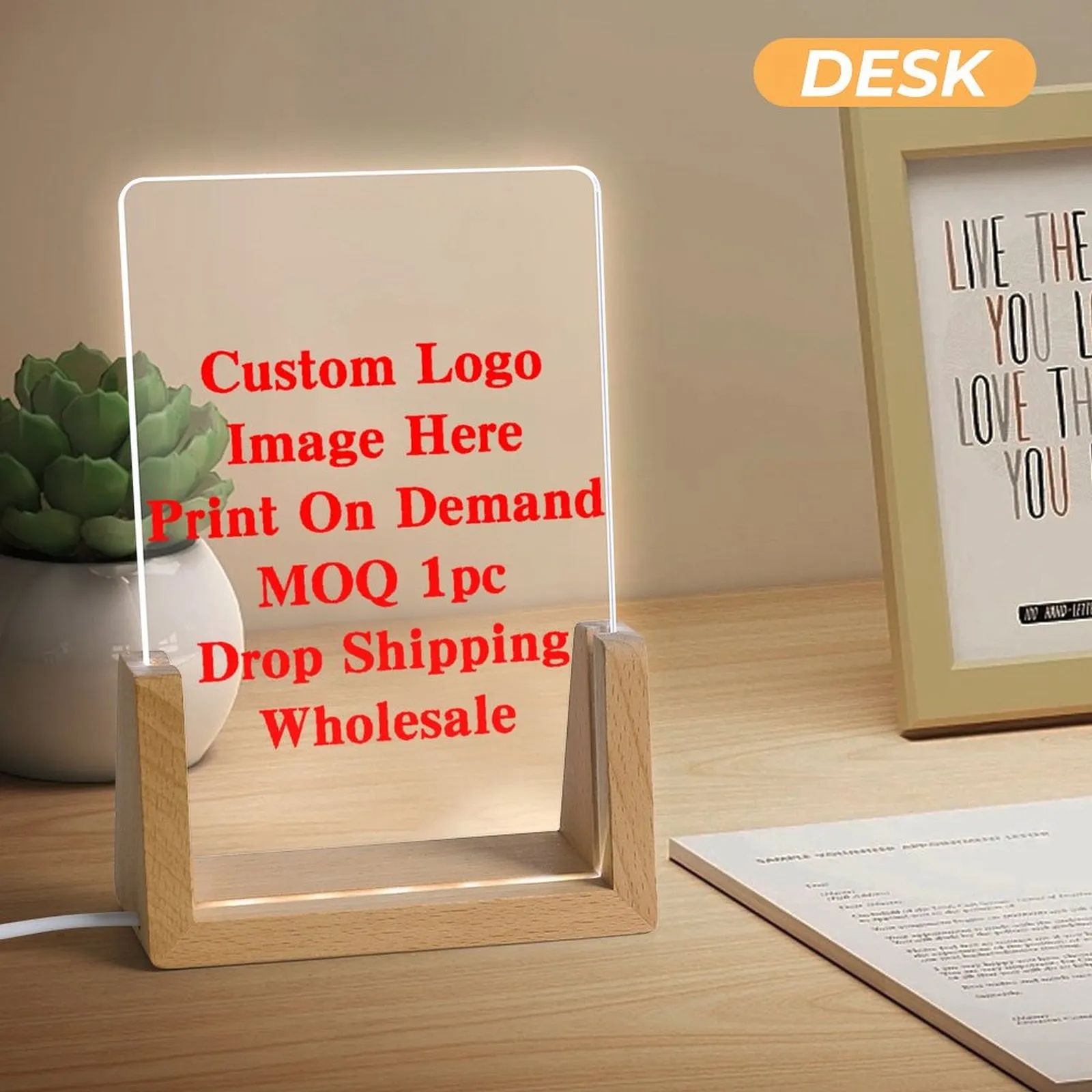 Acrylic LED Night Light with Wooden Base 9