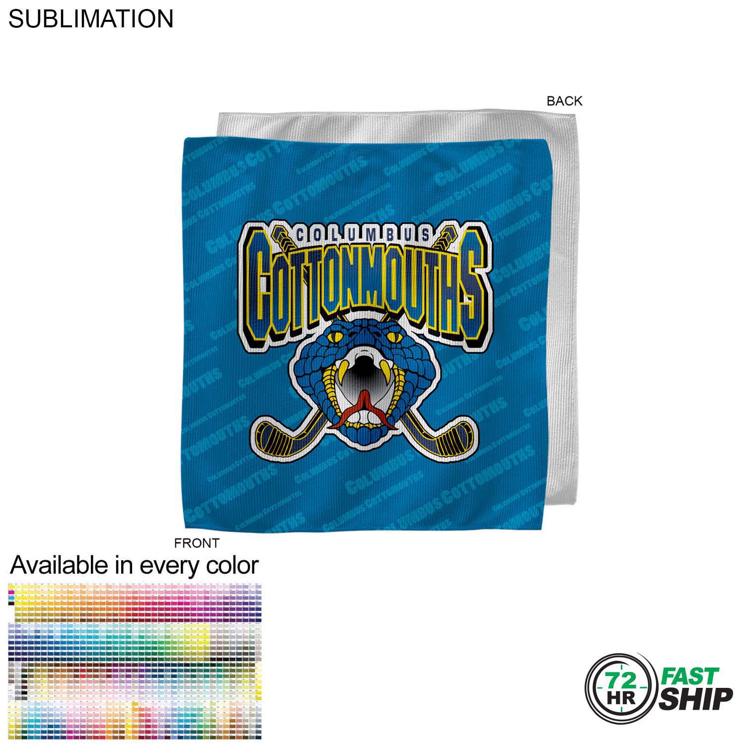 72 Hr Fast Ship - Microfiber Dri-Lite Terry Rally, Sweat, Skate Towel, 15x15, Sublimated 3