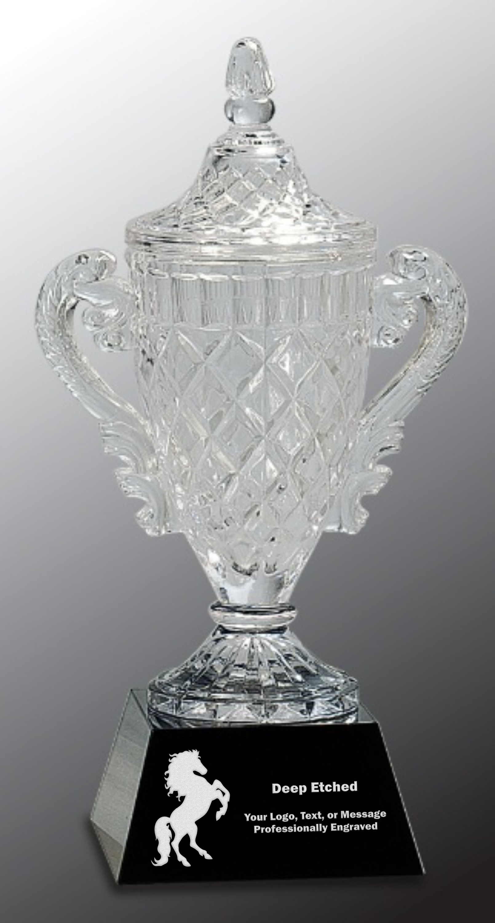 12 3/4" Crystal Cup on Black Pedestal Base Crystal Award